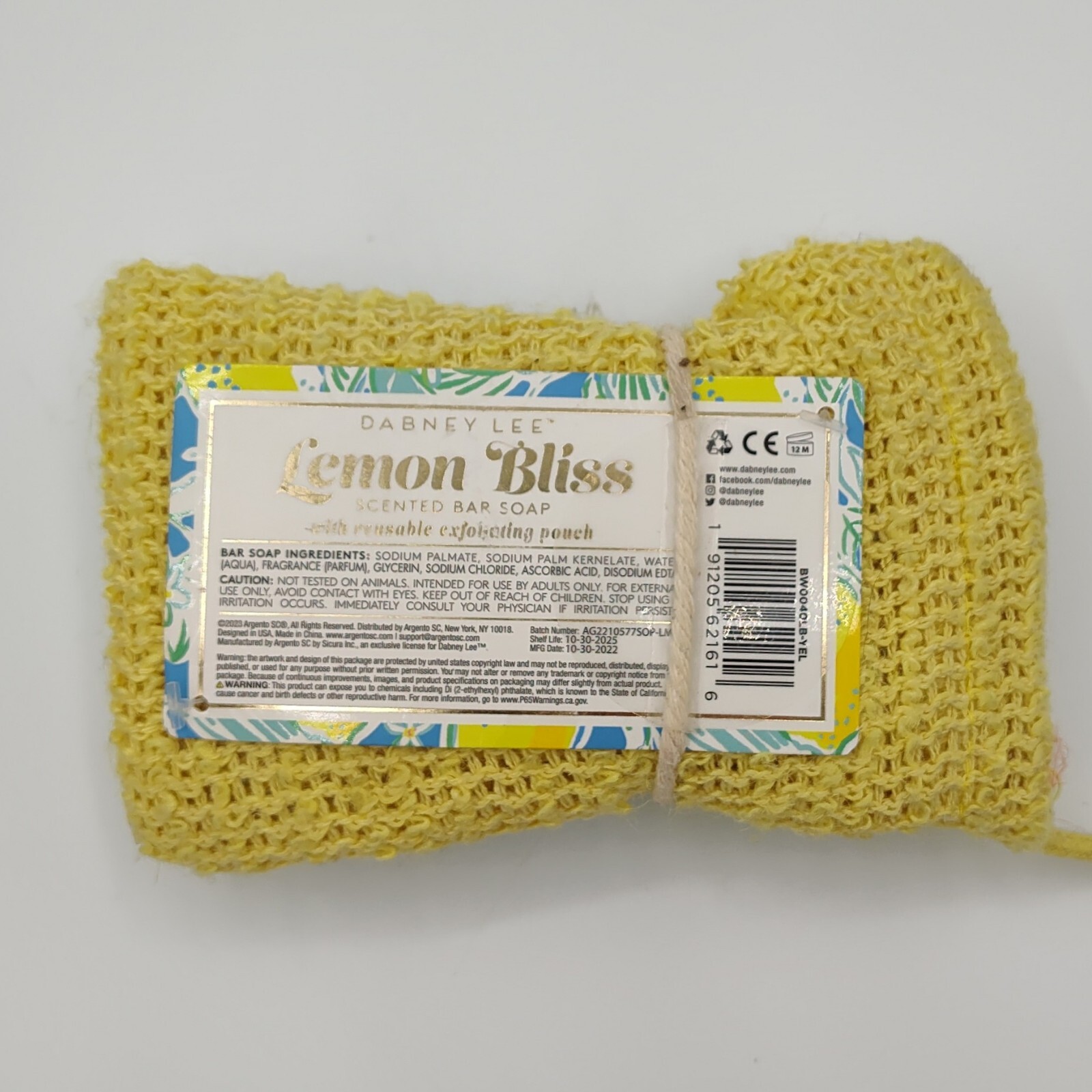 Dabney Lee Lemon Bliss Soap Large 10.5oz Bar Reusable Exfoliating Pouch