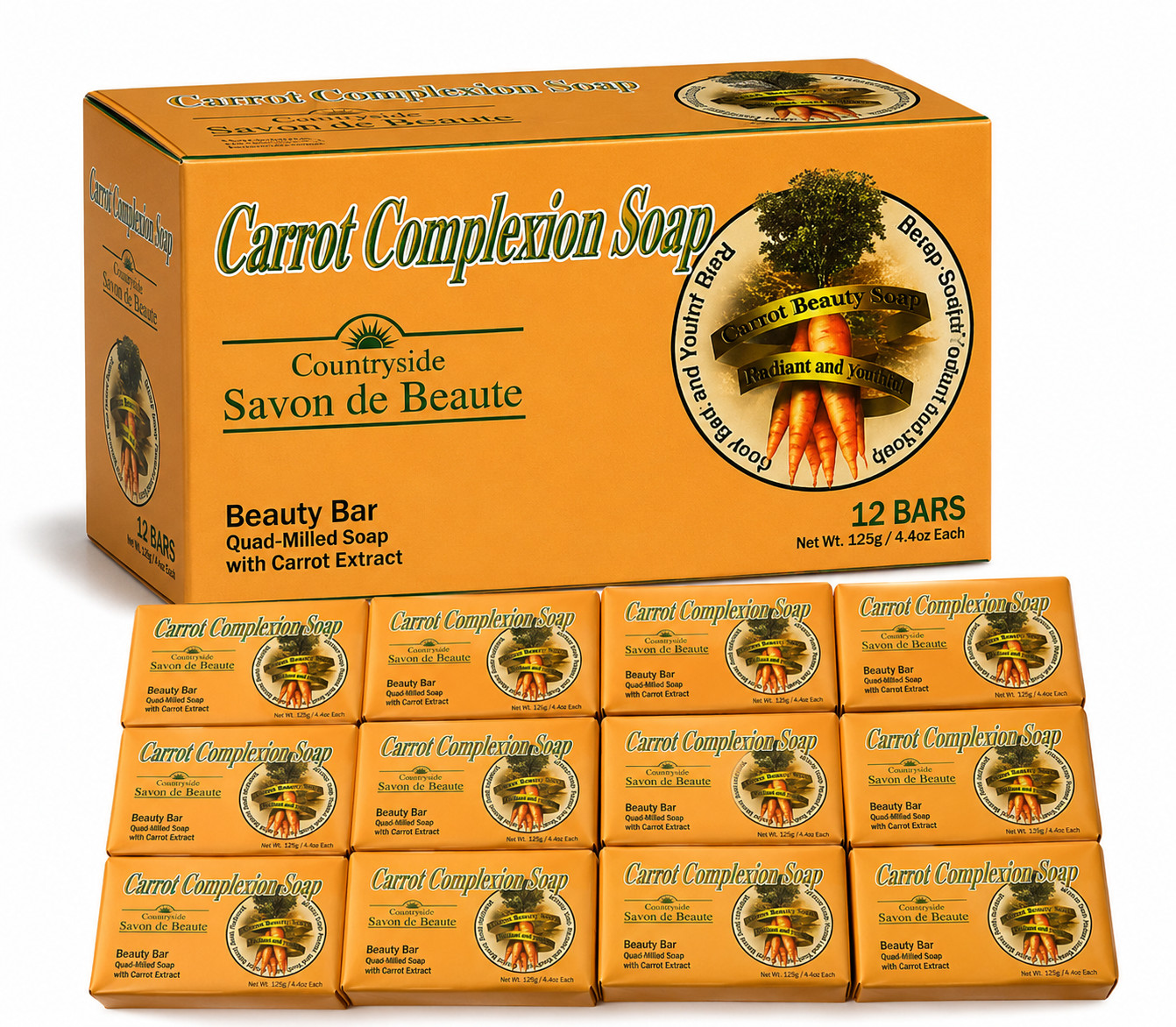 1 DOZEN Carrot Complexion Soap with Carrot Oil 12 BARS 125g Each FREE SHIPPING