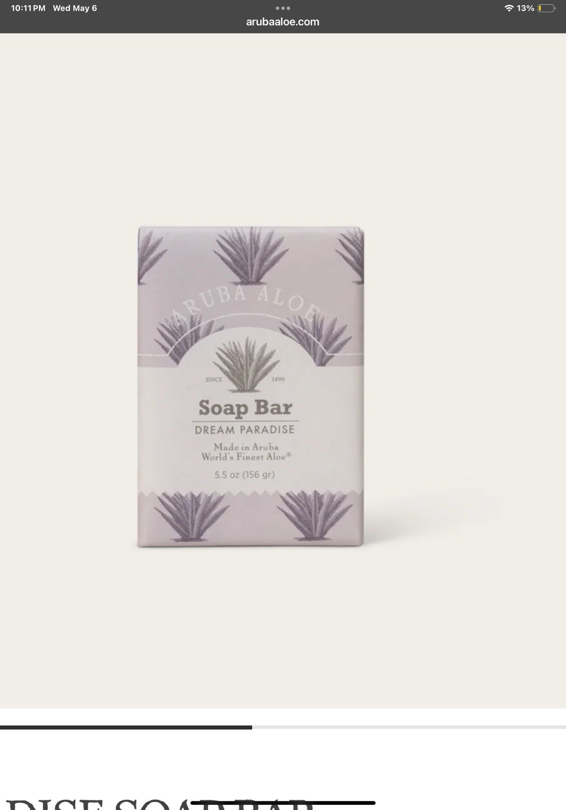 Aruba Aloe Soap Bar Dream Paradise Full Sized SEALED