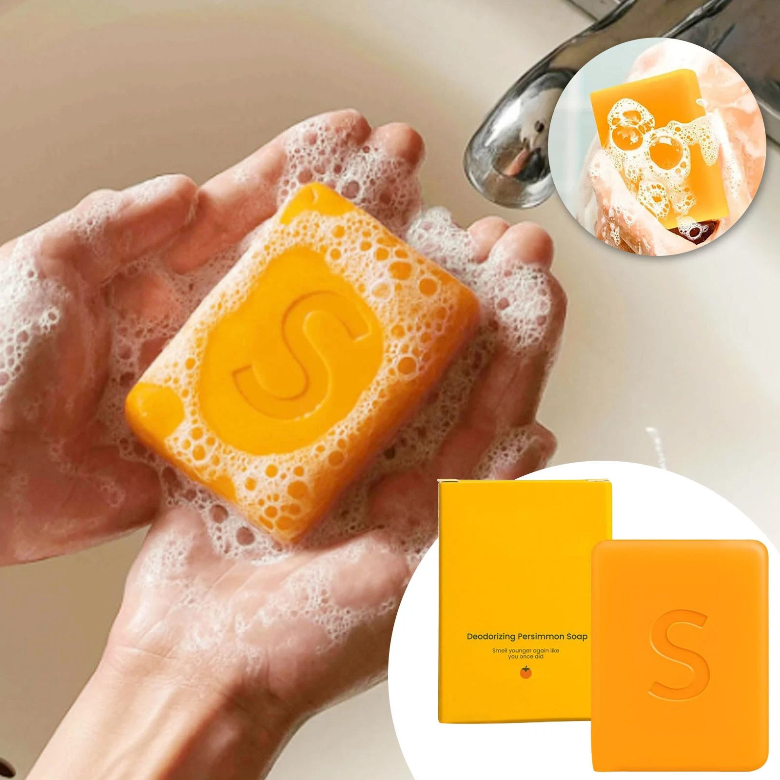 Swarva Deodorizing Persimmon Soap Anti-Aging Body Bar with Foaming Net