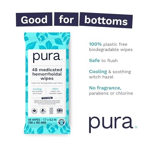 XL Flushable Hemorrhoid Wipes, 2 Packs of 48 (96 Wipes), Extra Large Medicated W