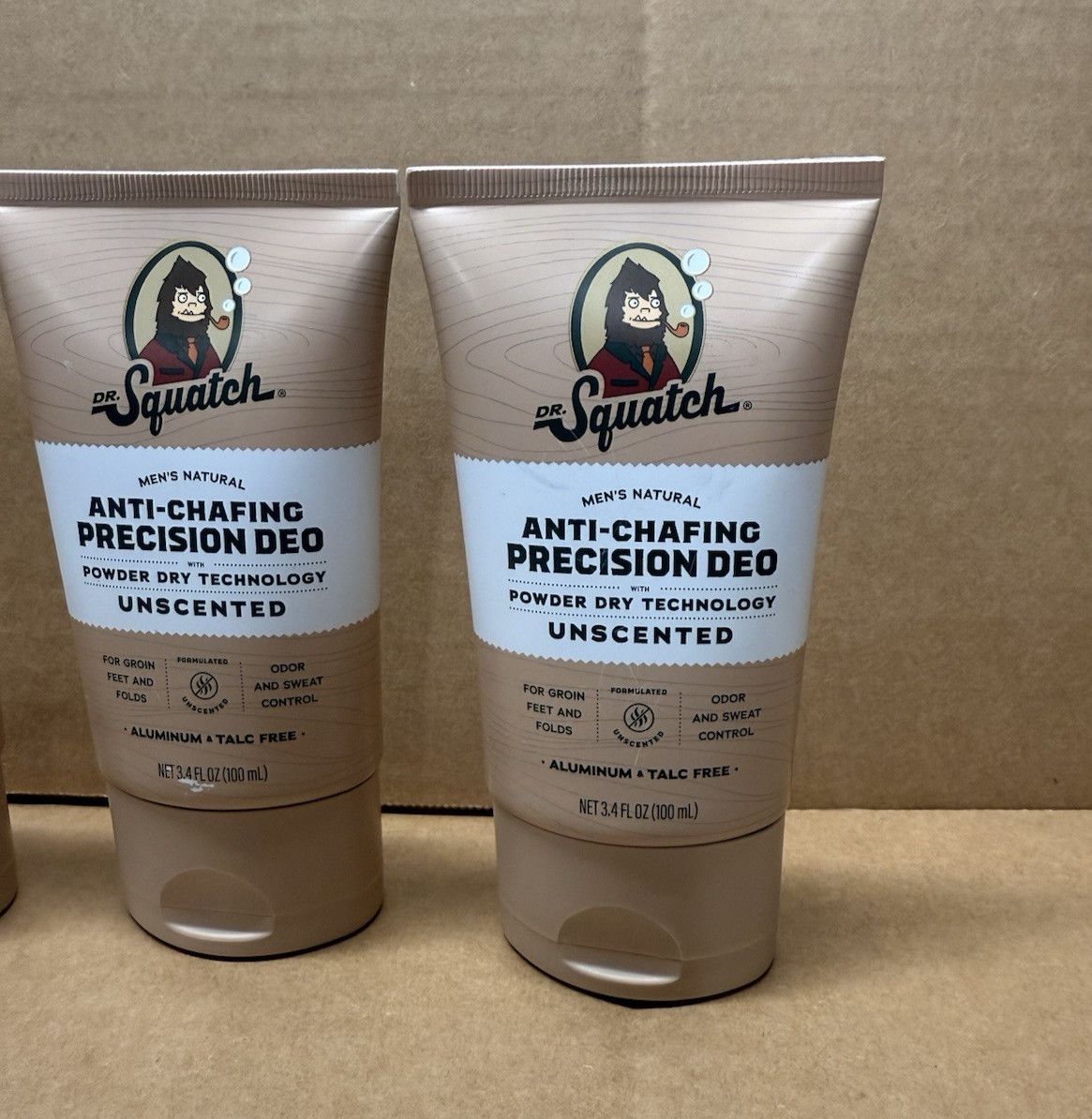 4 Pack: Dr. Squatch Men’s Natural Anti-Chafing Precision Deo 3.4 oz Unscented