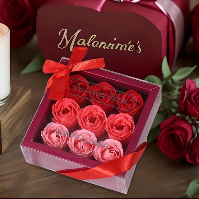 9 Pc Red Gift Box Essential Oil Soap Bath Flowers Valentine’s Day Love Wife