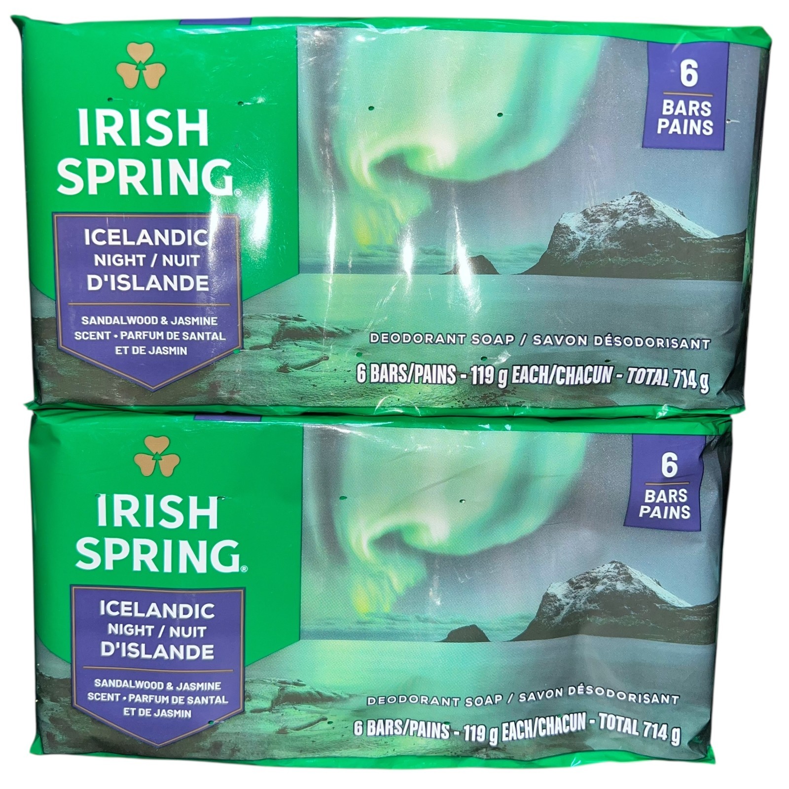 2x Irish Spring Icelandic Nights Soap 6-Bar Packs 4.2oz Jasmine Sandalwood Scent