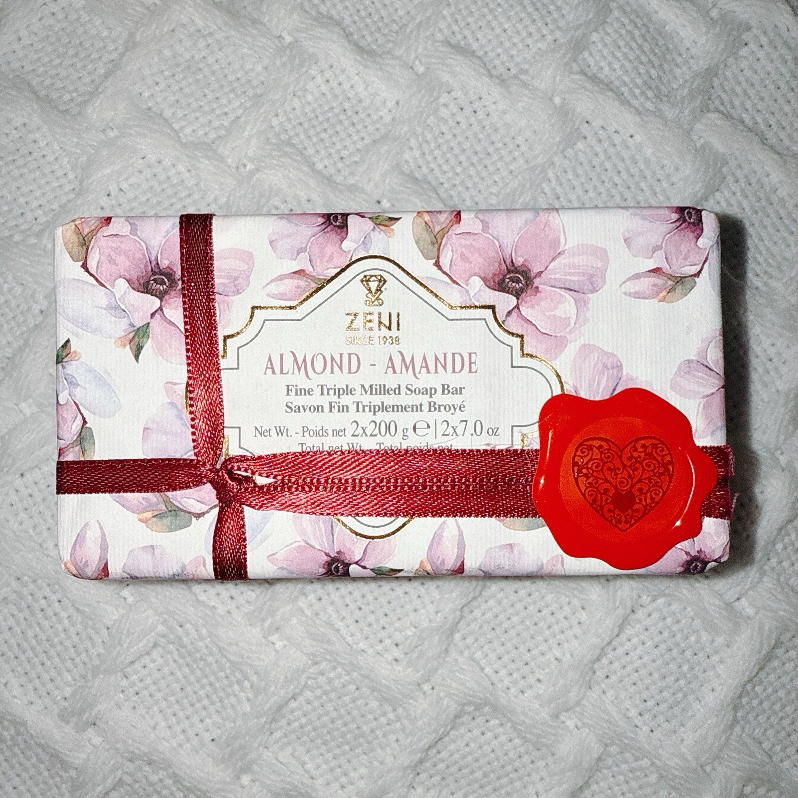 Set Gifset 2 pcs ZENI Scented Fine Triple Milled ITALIAN Soap Bar 7.0 Oz ALMOND