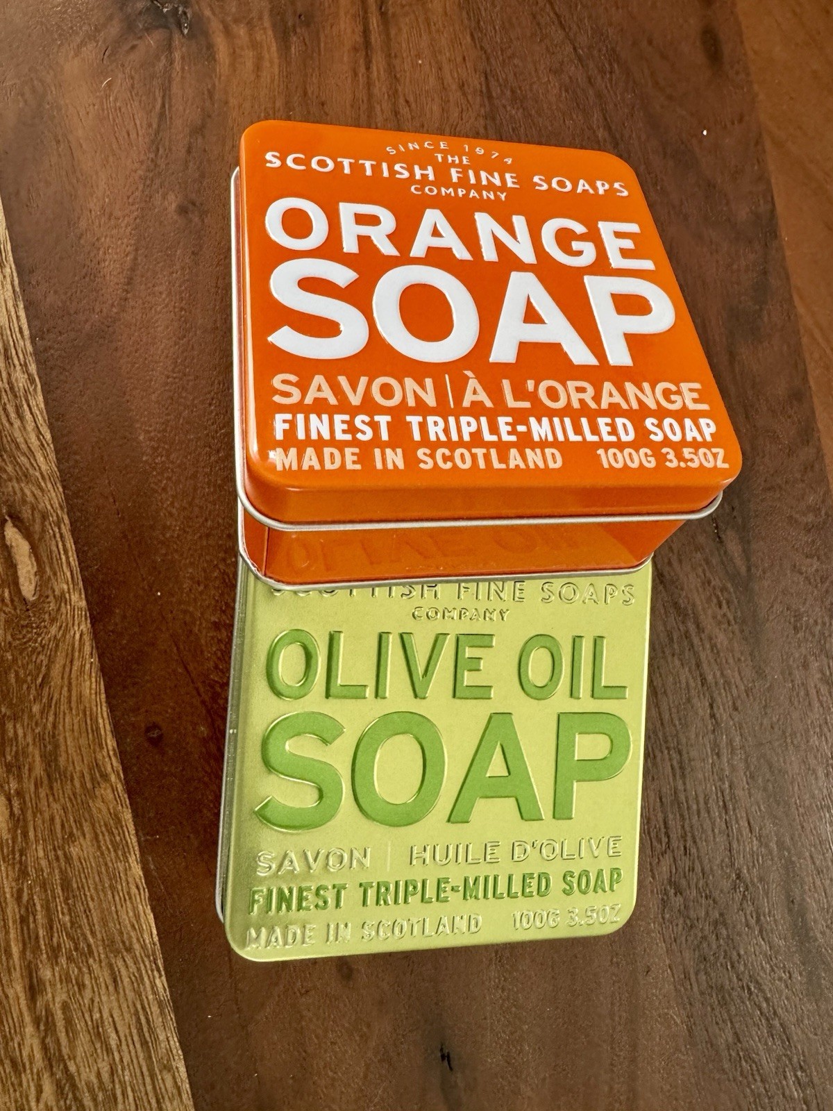 The Scottish Fine Soaps Company Olive Oil & Orange Luxury Soap Bars In Tins NEW