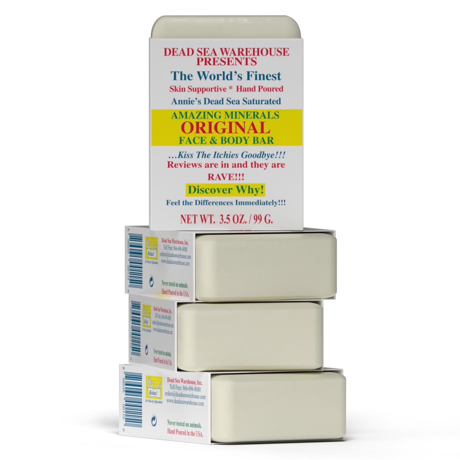 Dead Sea Warehouse – Salt Soap Bar – 3.5 Ounce (Pack of 4), white