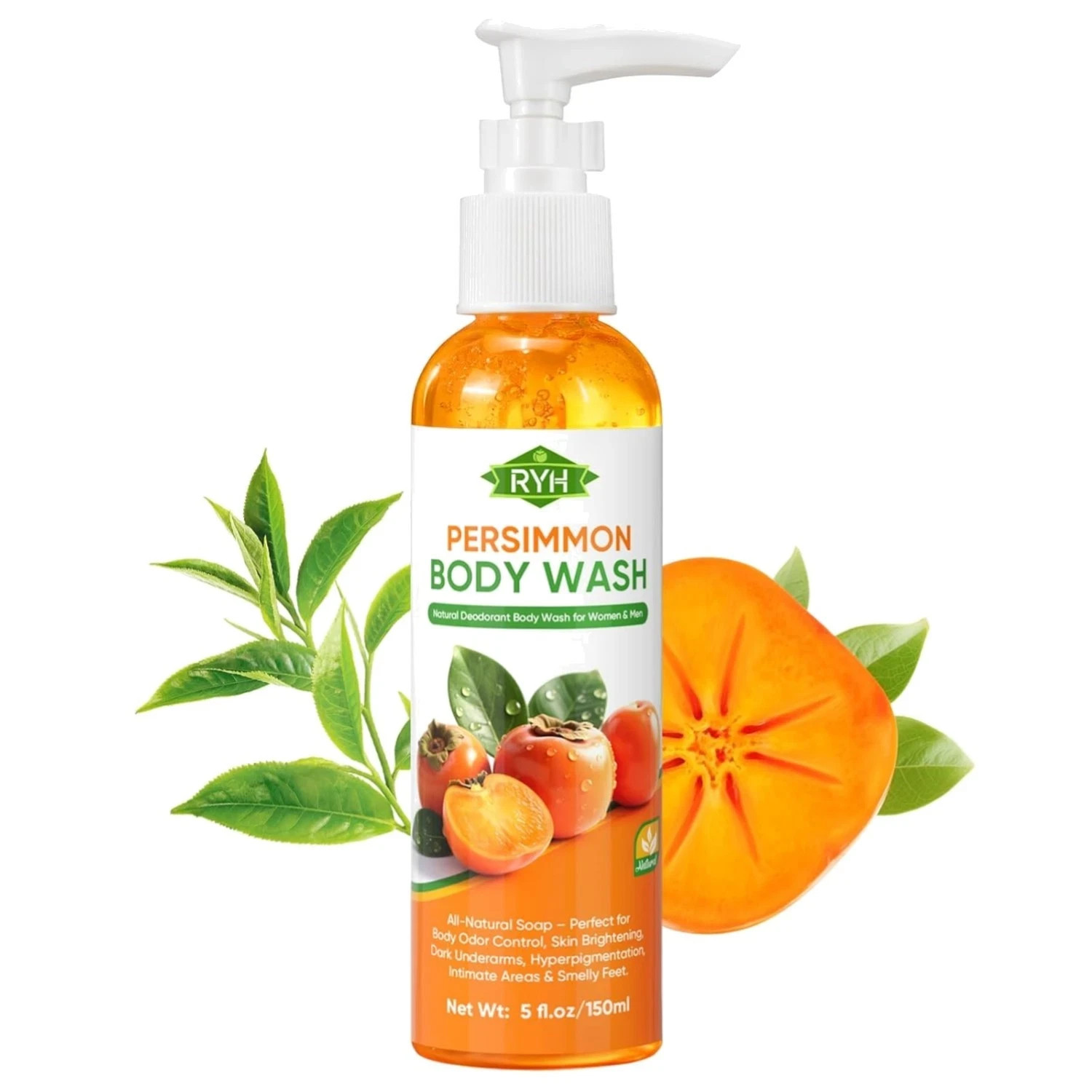 Persimmon Body Wash for Body Odor Control – Natural Deodorant Soap for Elimi