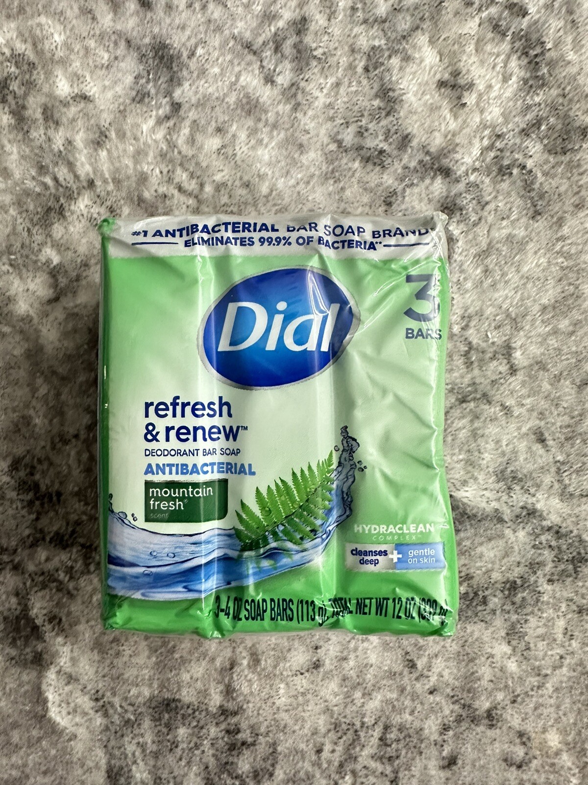 Dial Refresh & Renew Deodorant Bar Soap Antibacterial Mountain Fresh 3 Bars NEW