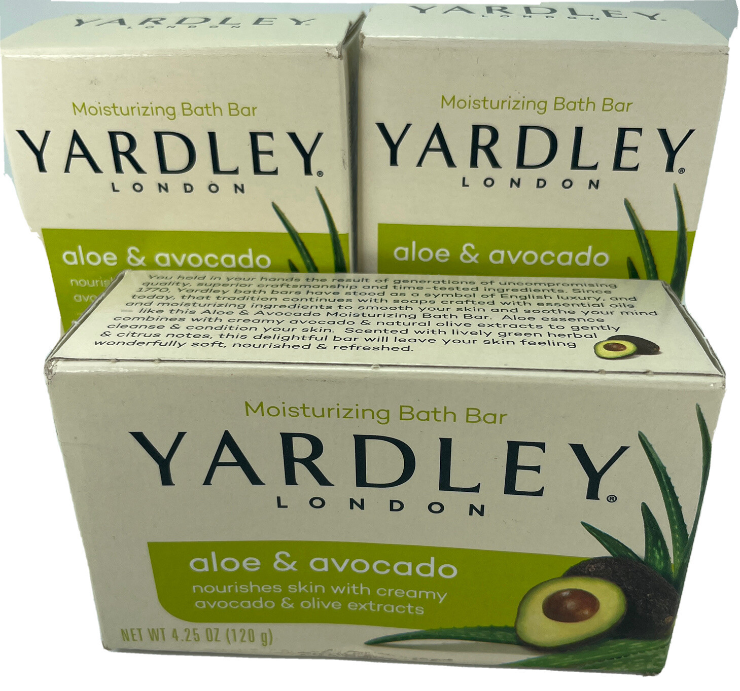 3x Yardley London Aloe & Avocado Moisturizing Bath Bar Soap 4.25oz Lot of 3 Bars