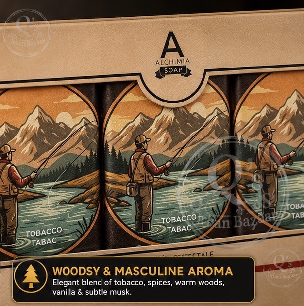 Alchimia Tobacco Vegetable Soap Gift Set 3 Bars Made in Italy 15.9 oz Luxury Set