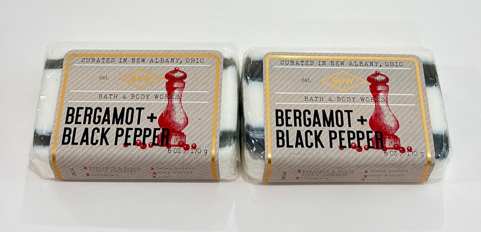 2x Bath & Body Works Bergamot + Black Pepper Bar Soap 6 fl oz / 170 g Each