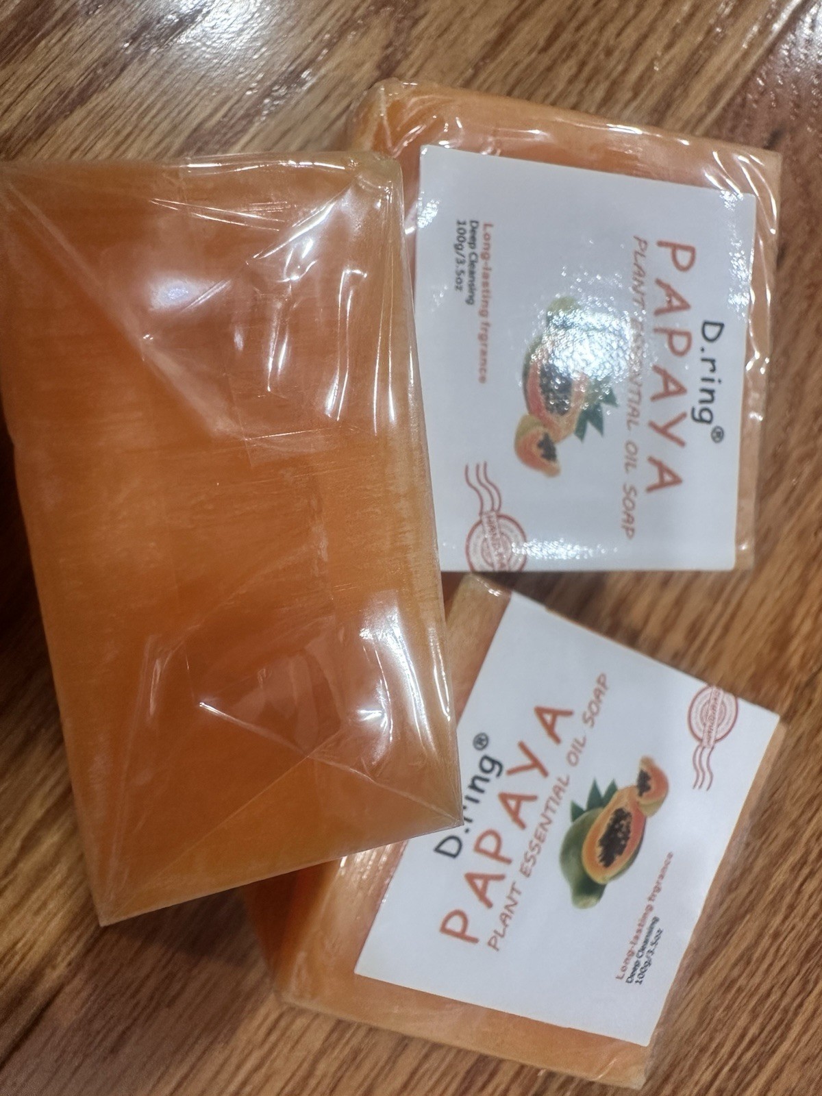 3PCS D.ring Papaya Plant Essential Oil Body Bar Soap 3.5 oz Orange Handmade
