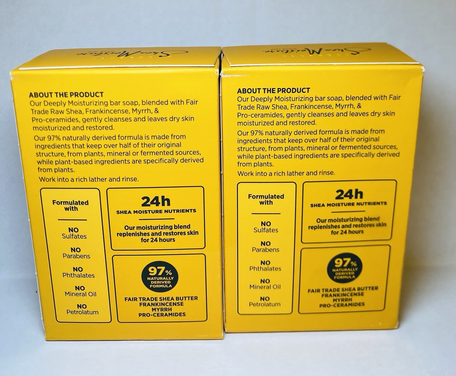 2 New Shea Moisture Raw Shea Butter Soap w/ Frankincense & Myrrh 8 oz Bars
