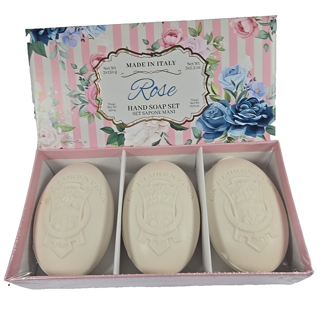 Sapone Artigianale Toscano Rose Garden Rose Scented Soaps (3) SEALED 150g ea NEW