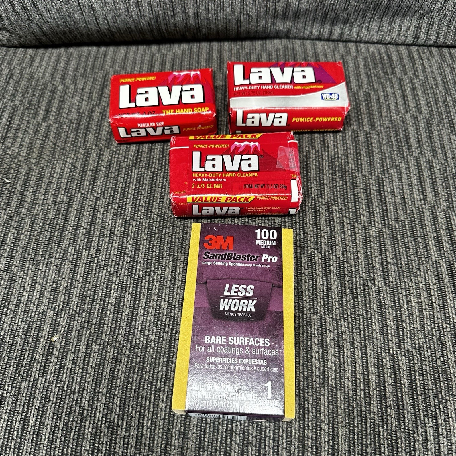 Lava Hand Soap Two 5.75 oz Bar, One 4oz bar, Heavy Duty WD40 And 3M Sandblaster