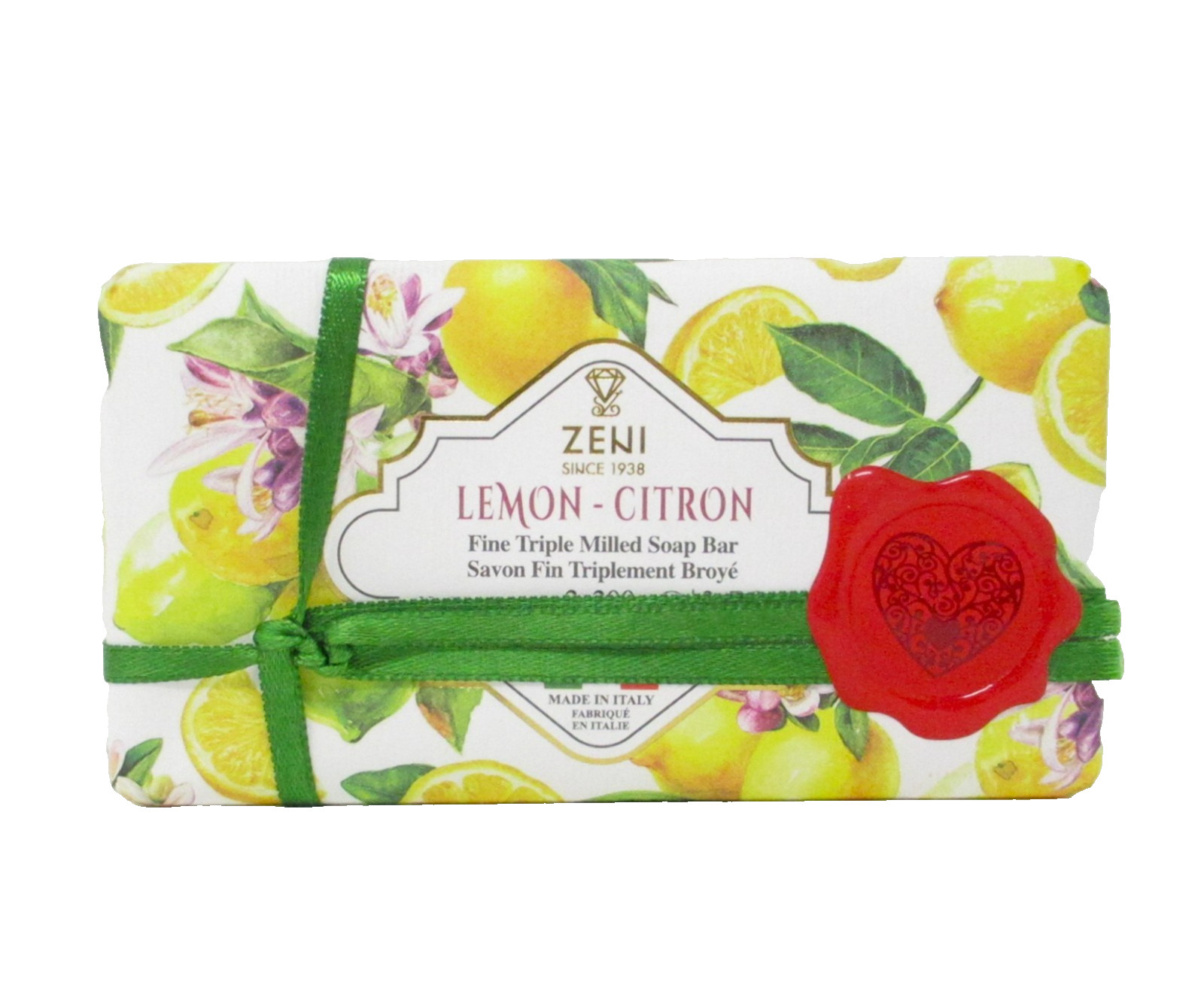 Zeni Italian Luxury Bath Bar Soap 2-Pack Lemon Citron 7oz each (14oz total)