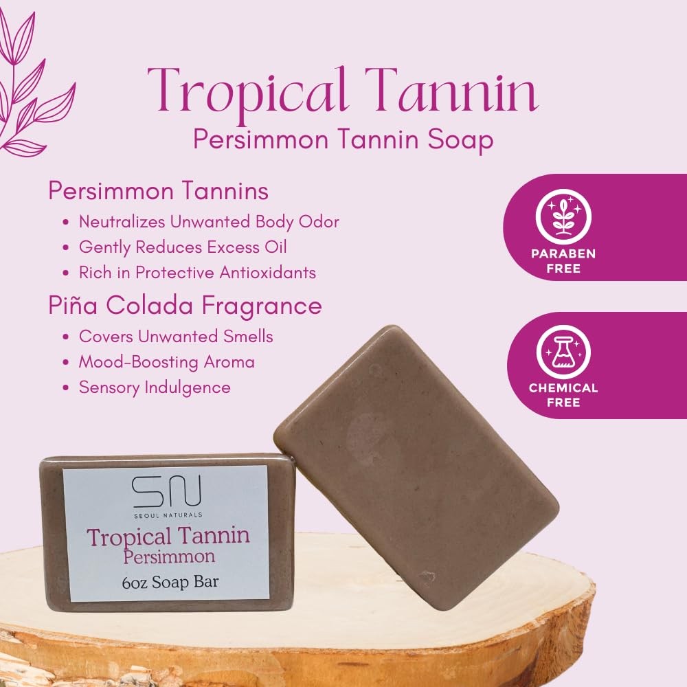 Tropical Tannin Persimmon Soap Bar, Piña Colada Scented, Nonenal Odor Neutral…