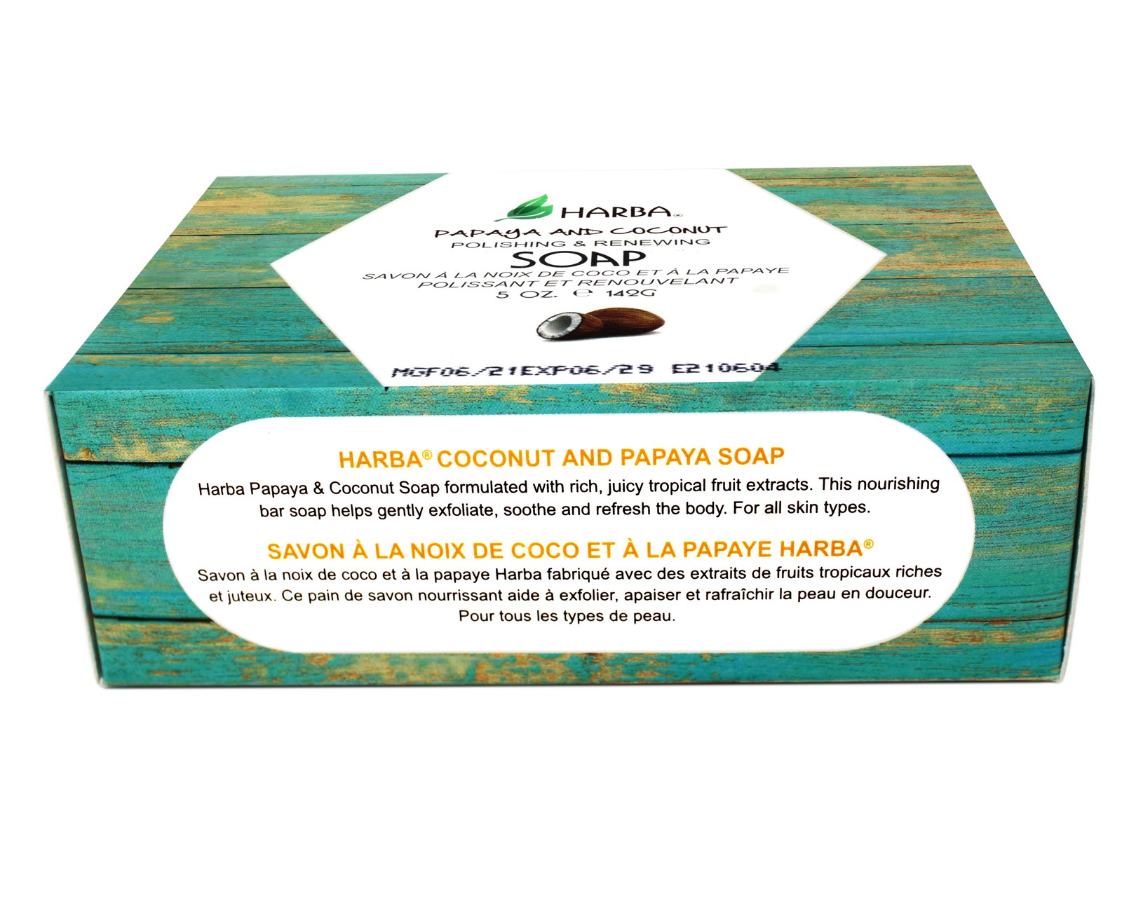 Harba Bath Soap Papaya and Coconut, Polishing & Renewing – 5 OZ (142g) – 2 Pack