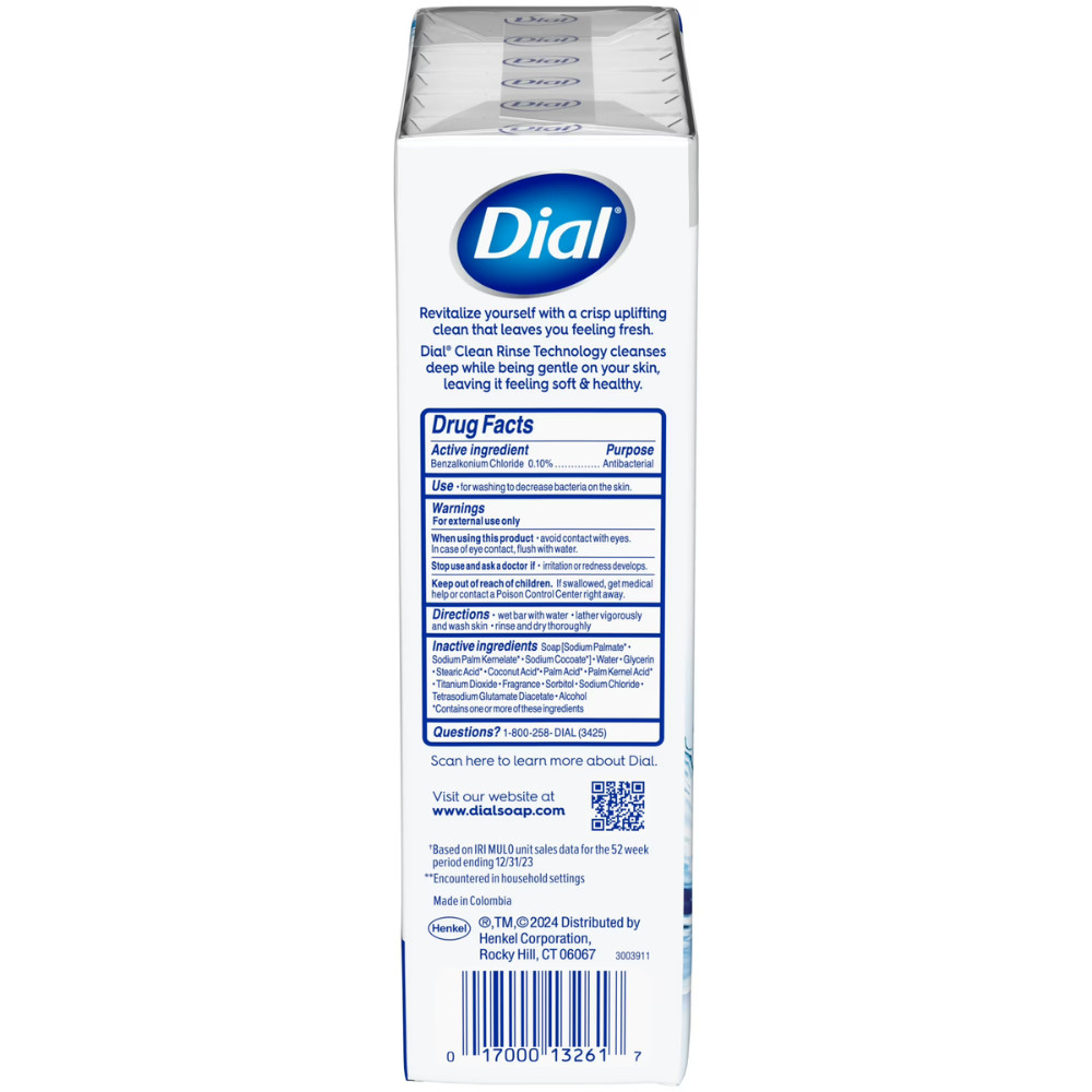 Dial Antibacterial Bar Soap, Refresh & Renew White Deodorant Bar, 4 oz, 12 Bars