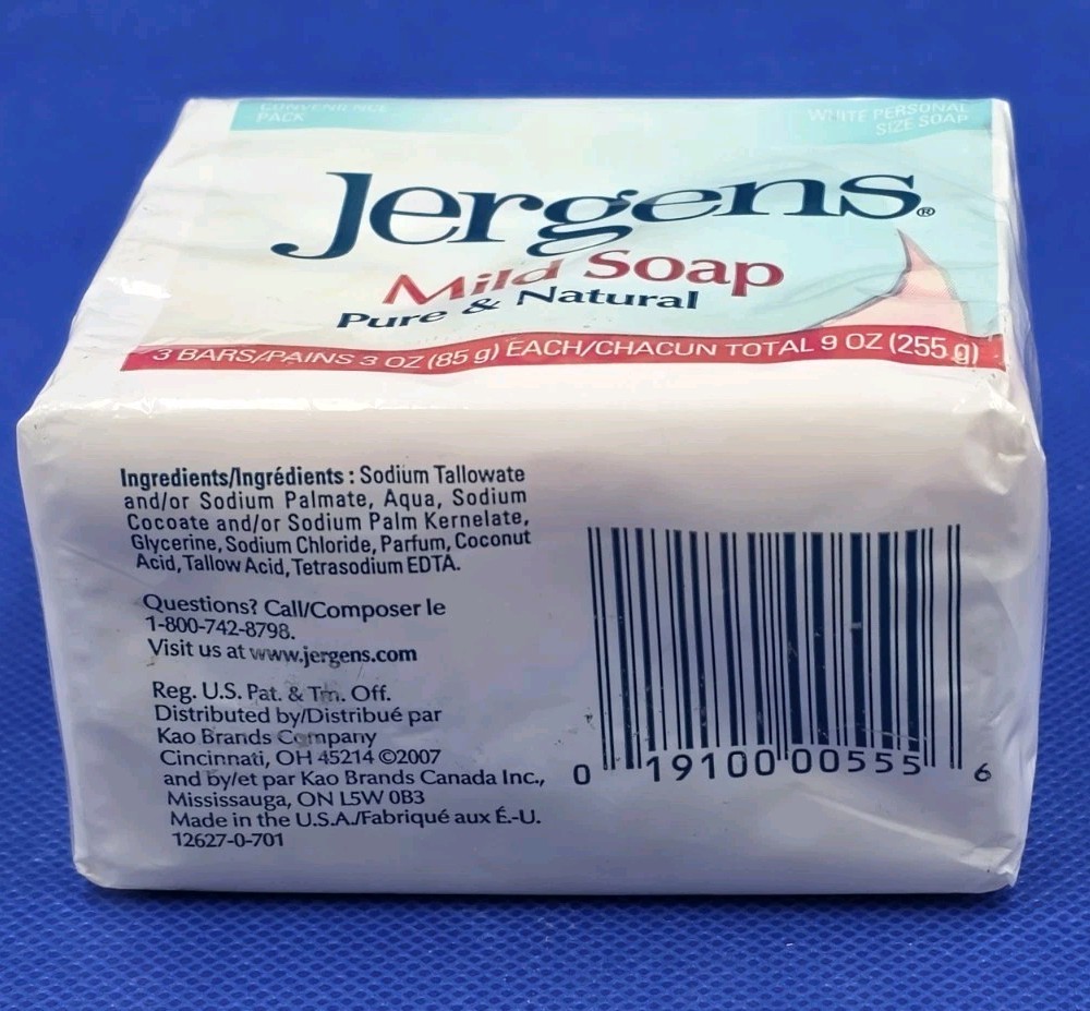 NEW Jergens Mild Soap Pure & Natural Bars – 3 Bars – 3oz Each (9oz total)