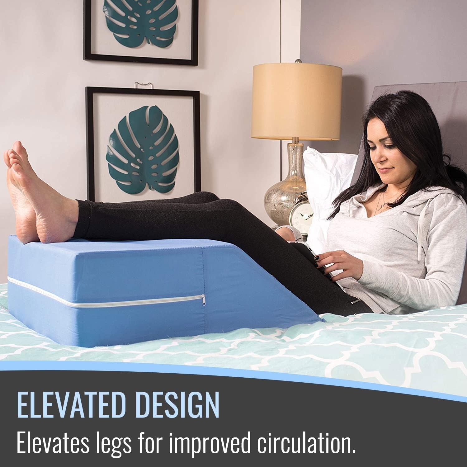 Supportive Foam Wedge Leg Elevation Pillow w/ Zippered Washable Cover