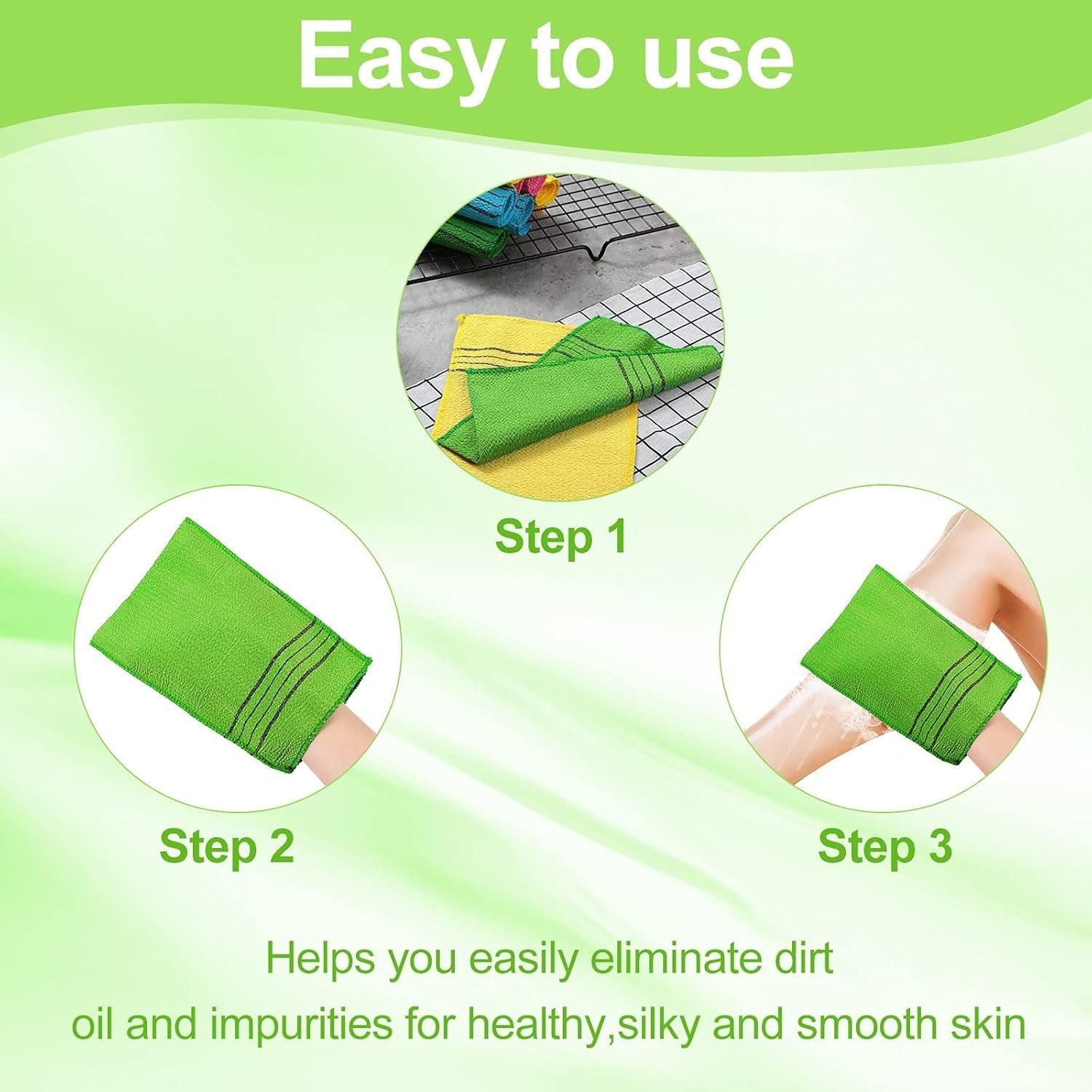 Korean Exfoliating Mitts 12 Small (Green, Yellow, Sky Blue, Pink)