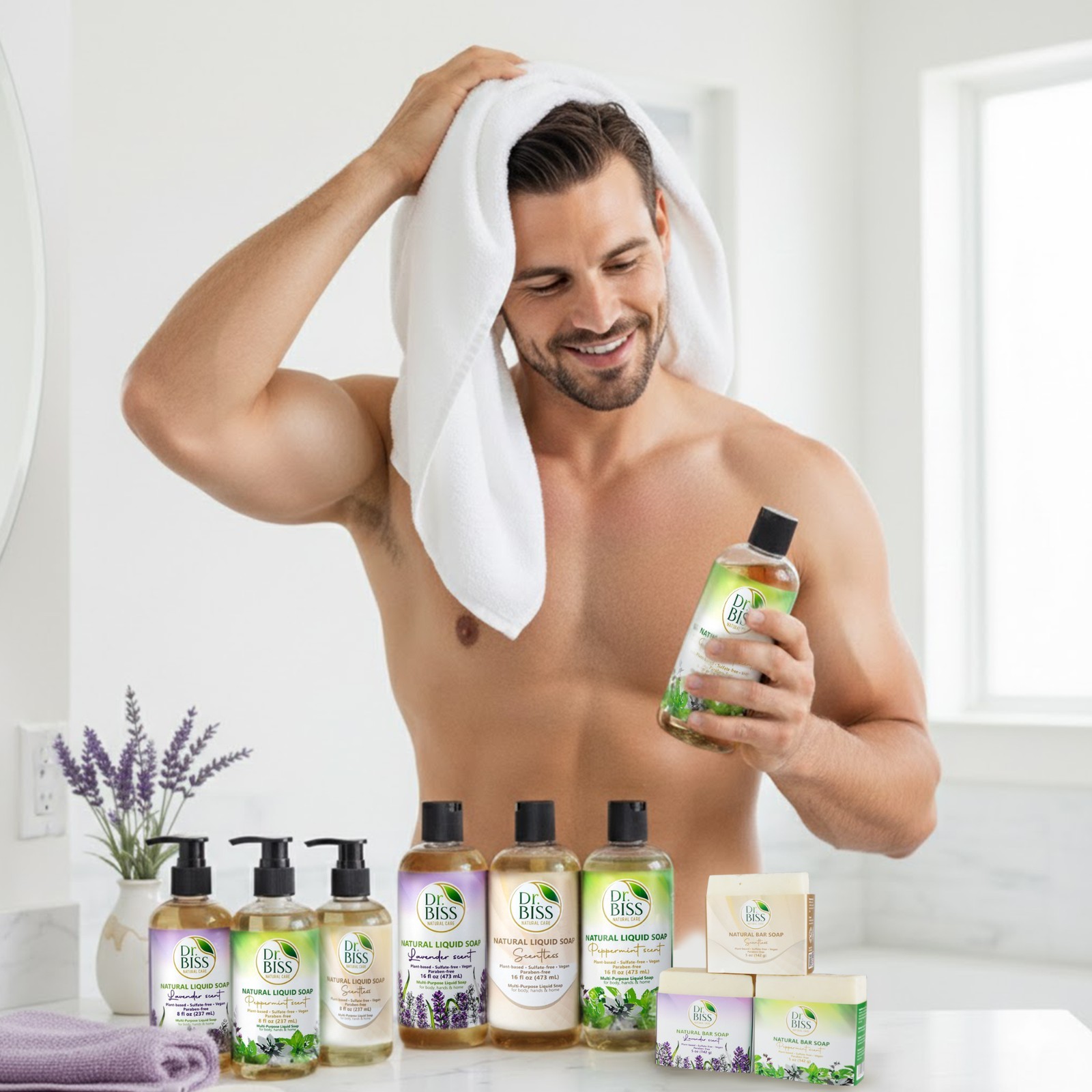 Dr. BISS Natural Vegan Liquid Soap 16 oz – Lavender, Peppermint & Unscented Wash