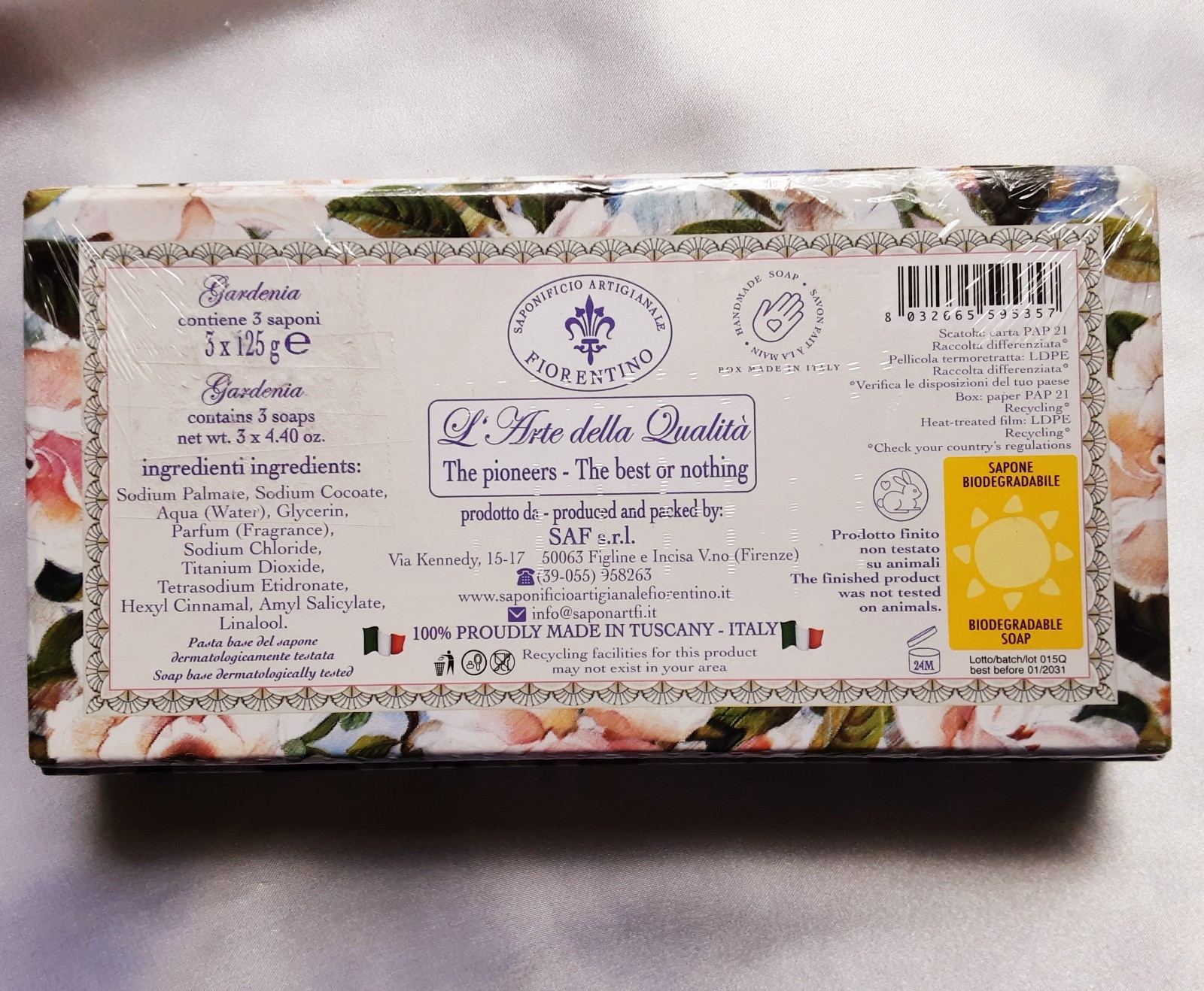 Saponificio Artigianale Fiorentino Gardenia Soaps 3 x 4.4oz