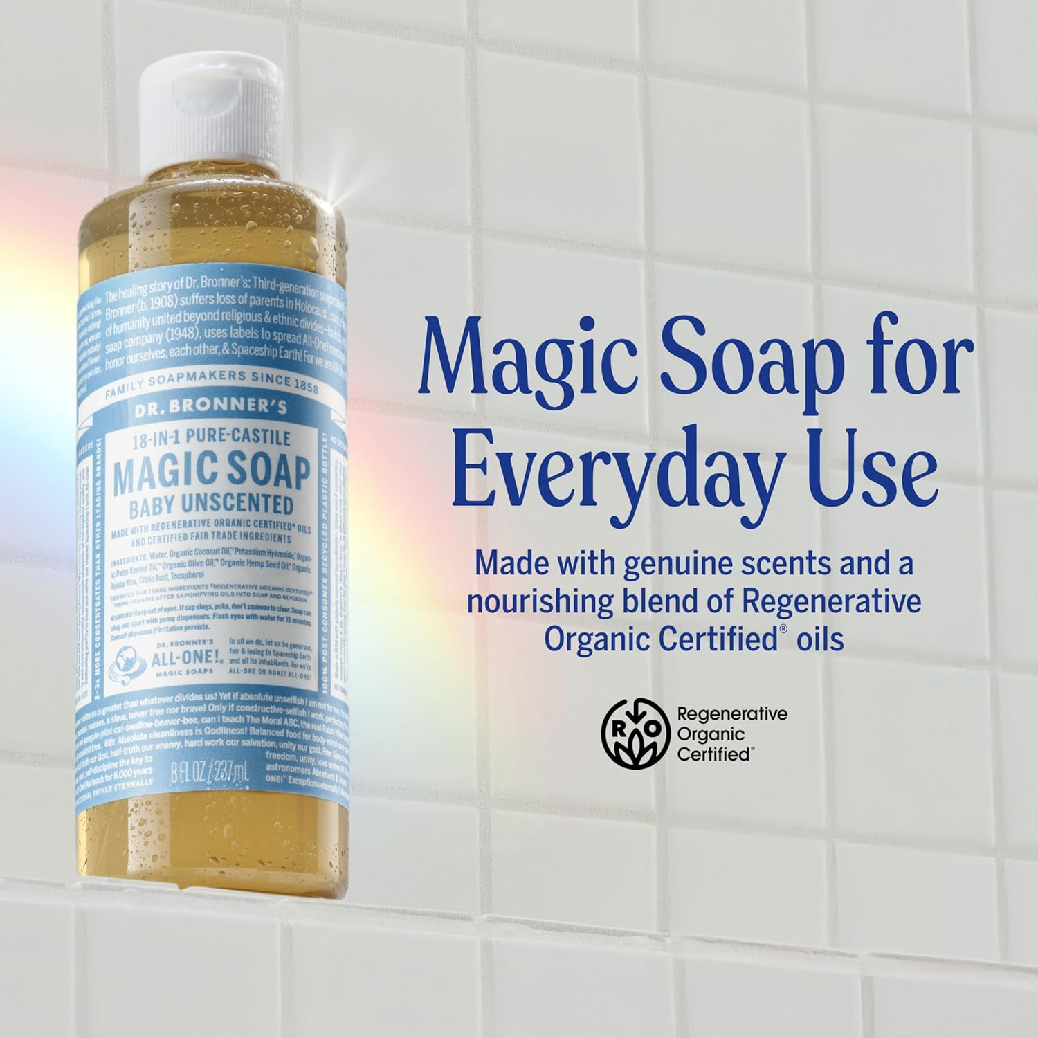 Pure-Castile Magic Liquid Soap (Baby Unscented, 8 Ounce)- Made with Regenerative