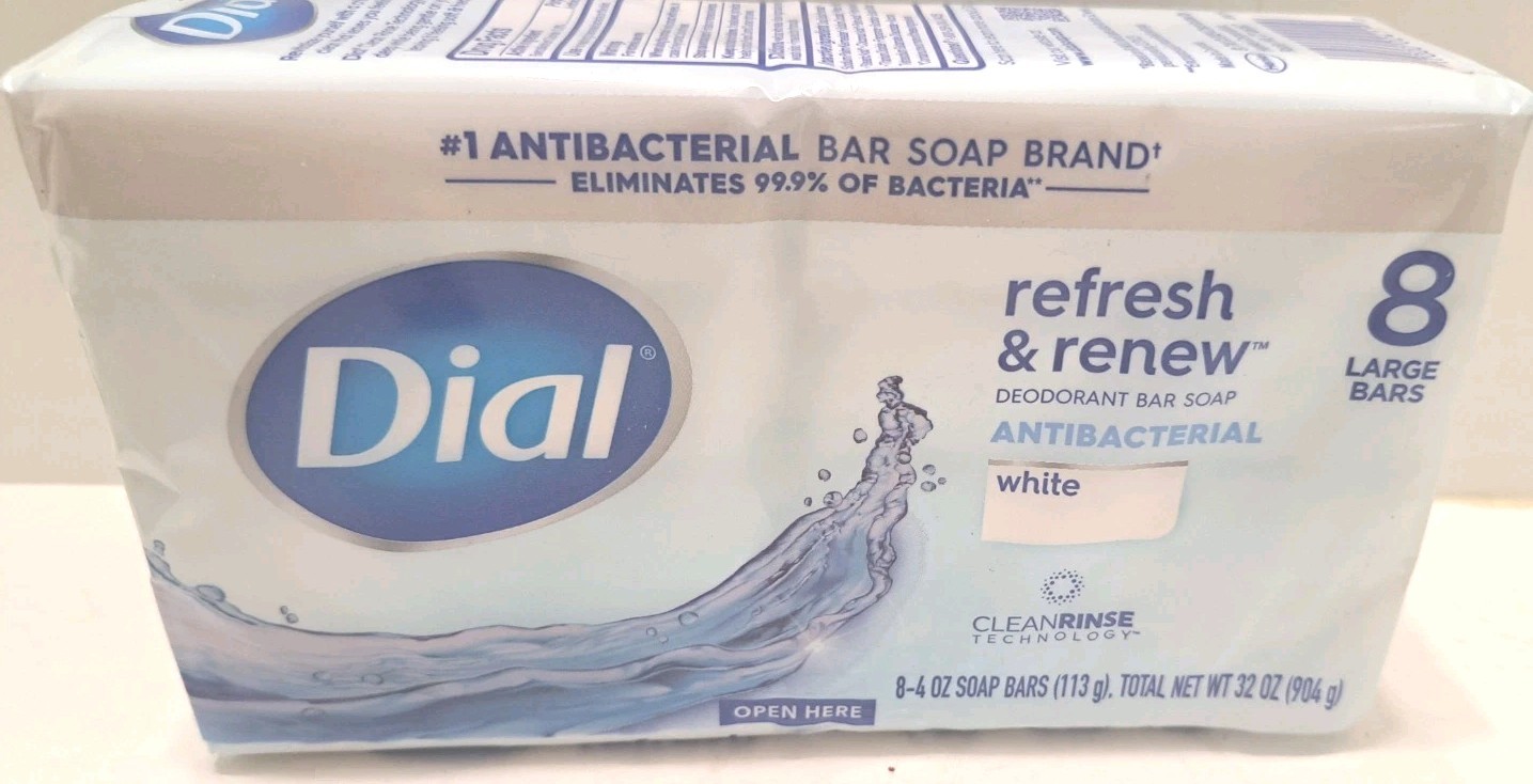 Dial Antibacterial Bar Soap Refresh & Renew Deodorant Bars 4 oz x 8 NEW