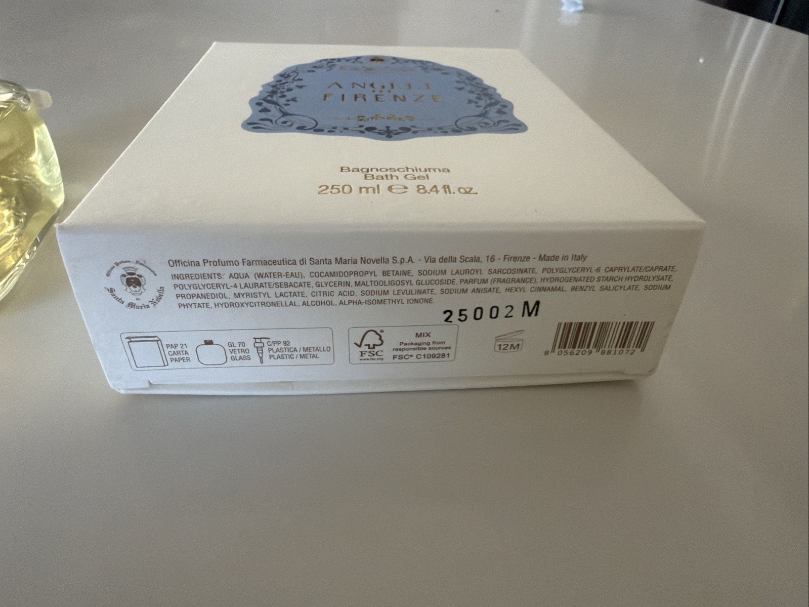 Santa Maria Novella Angeli di Firenze Bath Shower Gel Glass Bottle 250ml NEW BOX