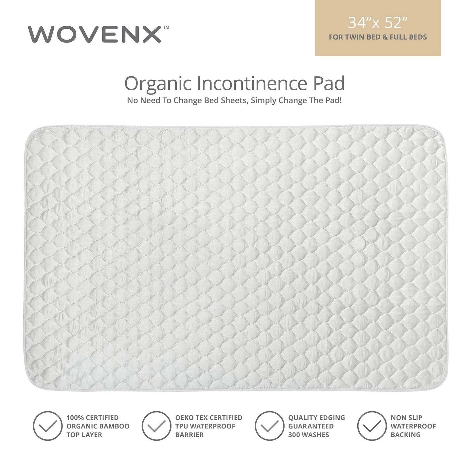 WOVENX Organic Incontinence Pads for Kids & Toddlers – 5 Layer Waterproof Pro…