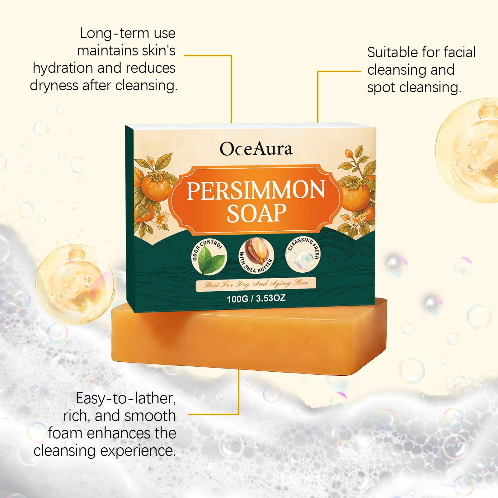 Swarva Persimmon Soap Bar Body Odor Control Deodorant Soap for Men & Women 🔥