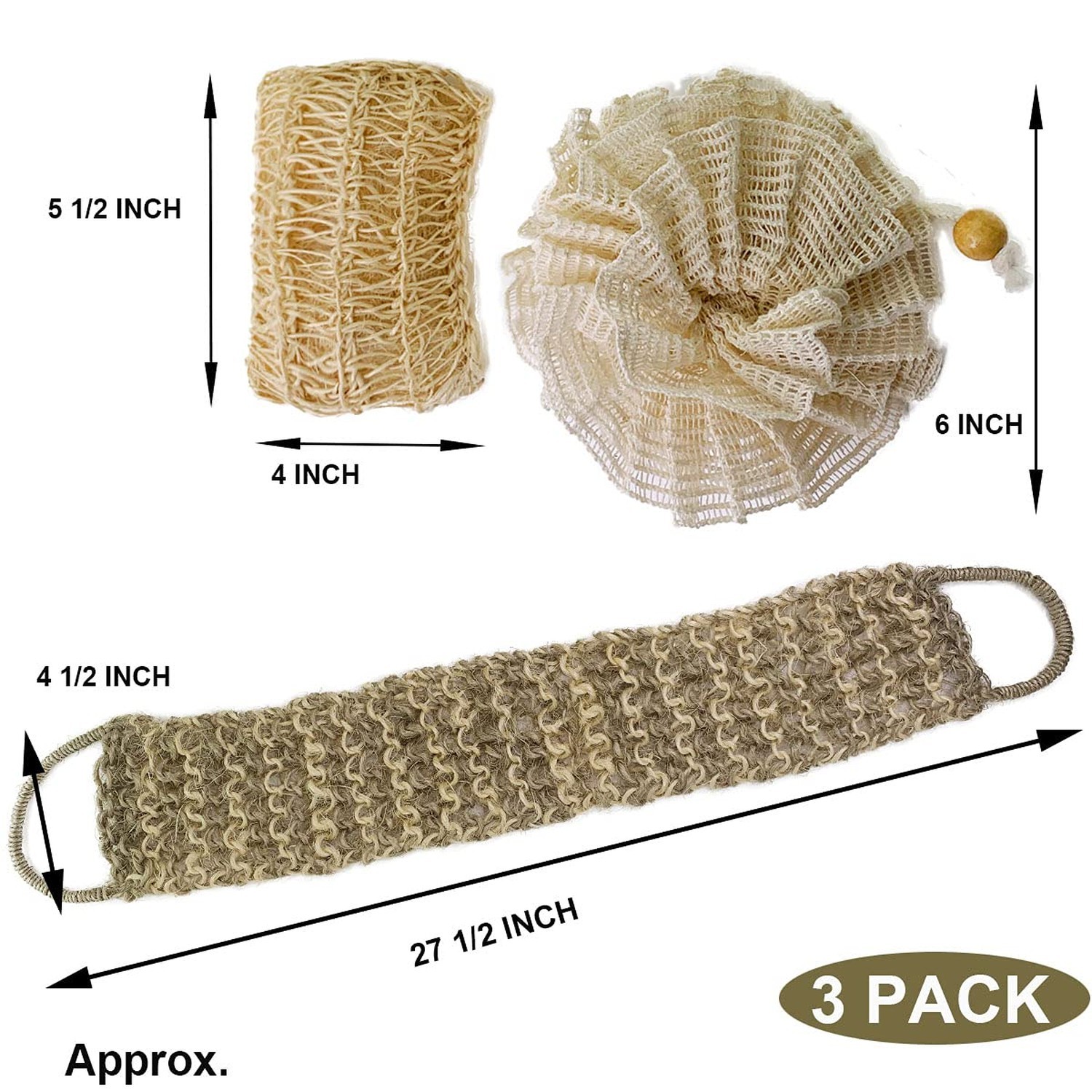 PPHAO – Natural Loofah – Loofah Sponge with Handle – Bath Scrubber for Body -…
