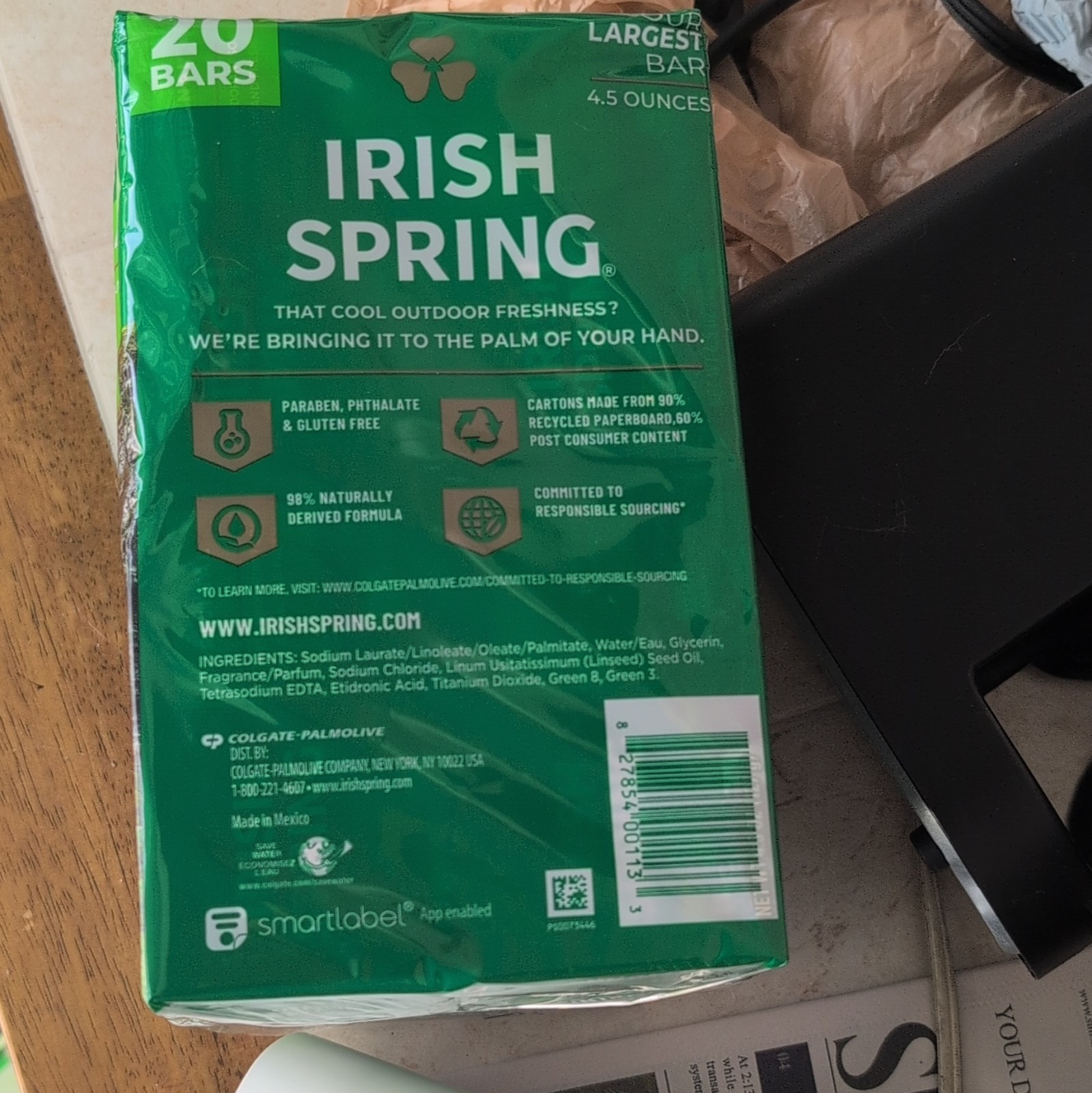 Irish Spring Original 12 HR Fresh Deodorant Soap Bars, 20 Count, 4.5 oz