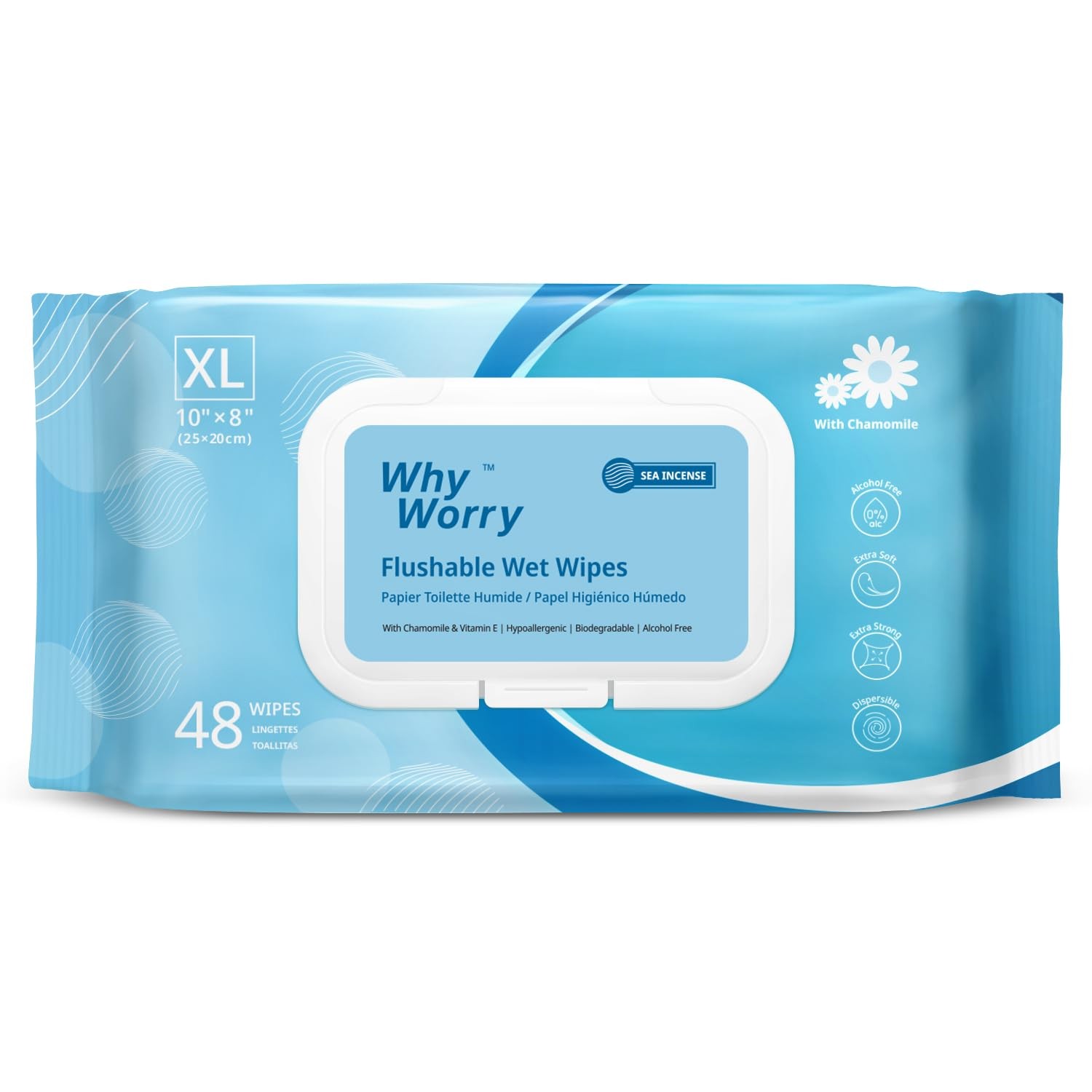 WhyWorry Flushable Wipes for Adults, Extra Large 8″x10″ 48 Count (Pack of 1)