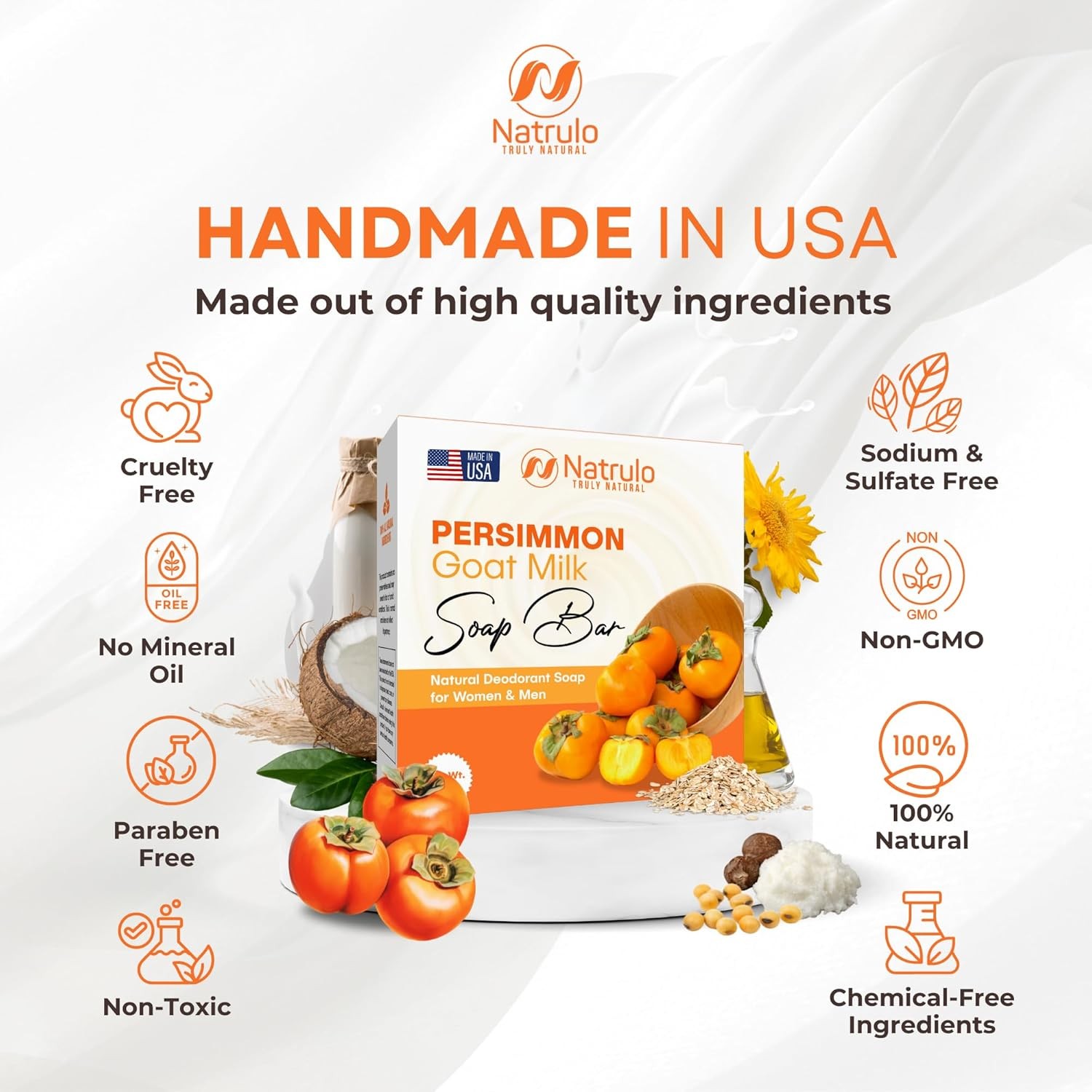 Persimmon Soap Bar for Body Odor Control – Purifying Deodorizing Body Wash wit