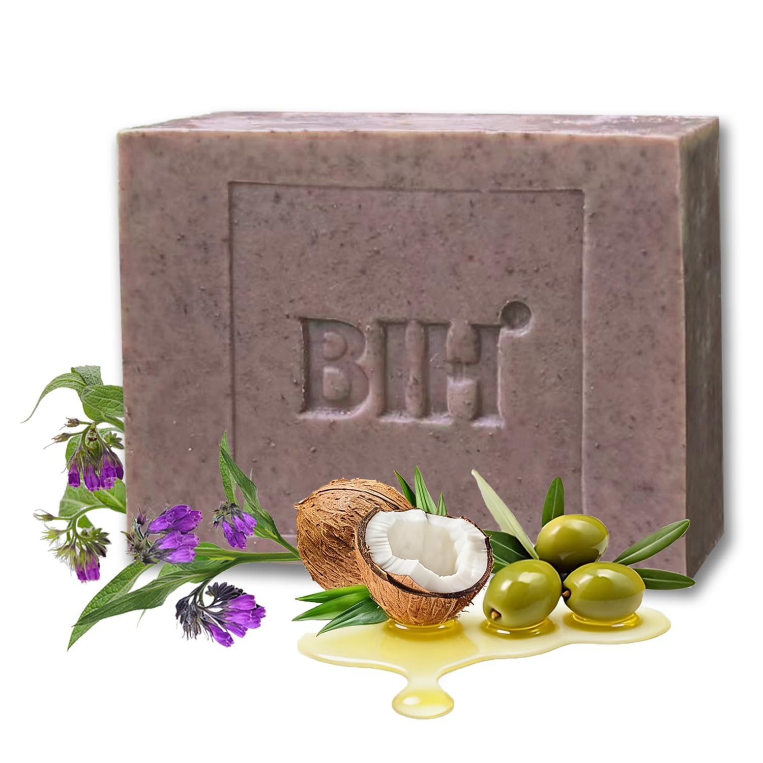 Comfrey Marseille Bar Soap Cold Process Body Soap Bar with Olive Oil & Coconu…
