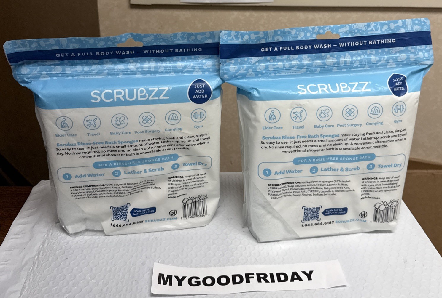 Scrubzz Bath Alternative Rinse Free Bath Sponges – SET OF 2 (25 Each Total 50)
