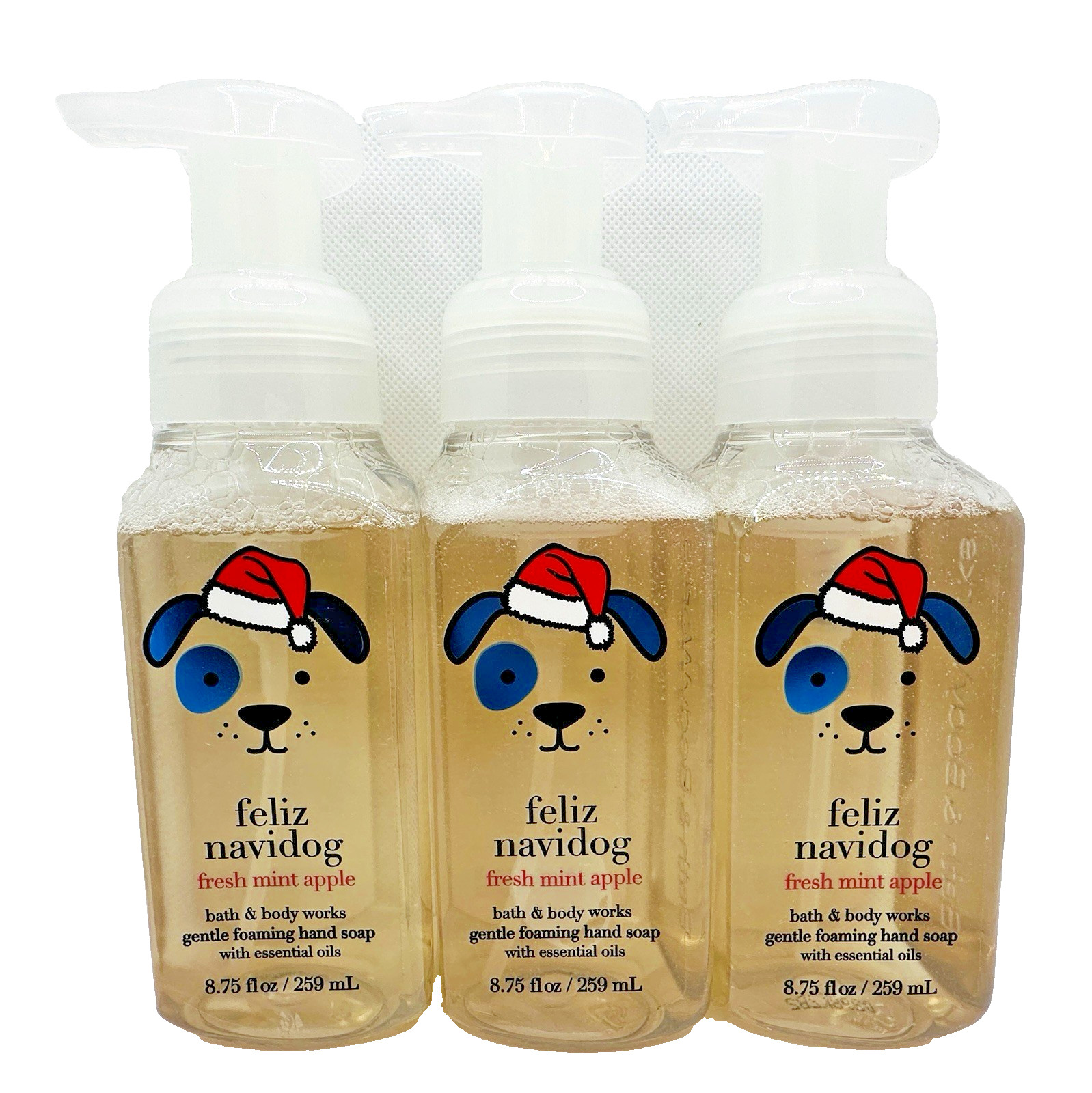 Bath & Body Works Feliz Navidog Fresh Mint Apple Foaming Hand Soap 8.75 Oz x3