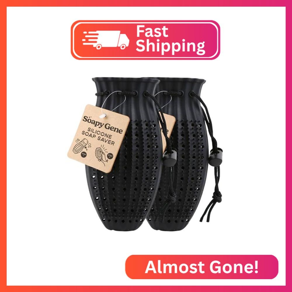 2-Pack Black Soap Saver Bag, Gentle Exfoliating Loofah Pouch, Soap Sleeves for B