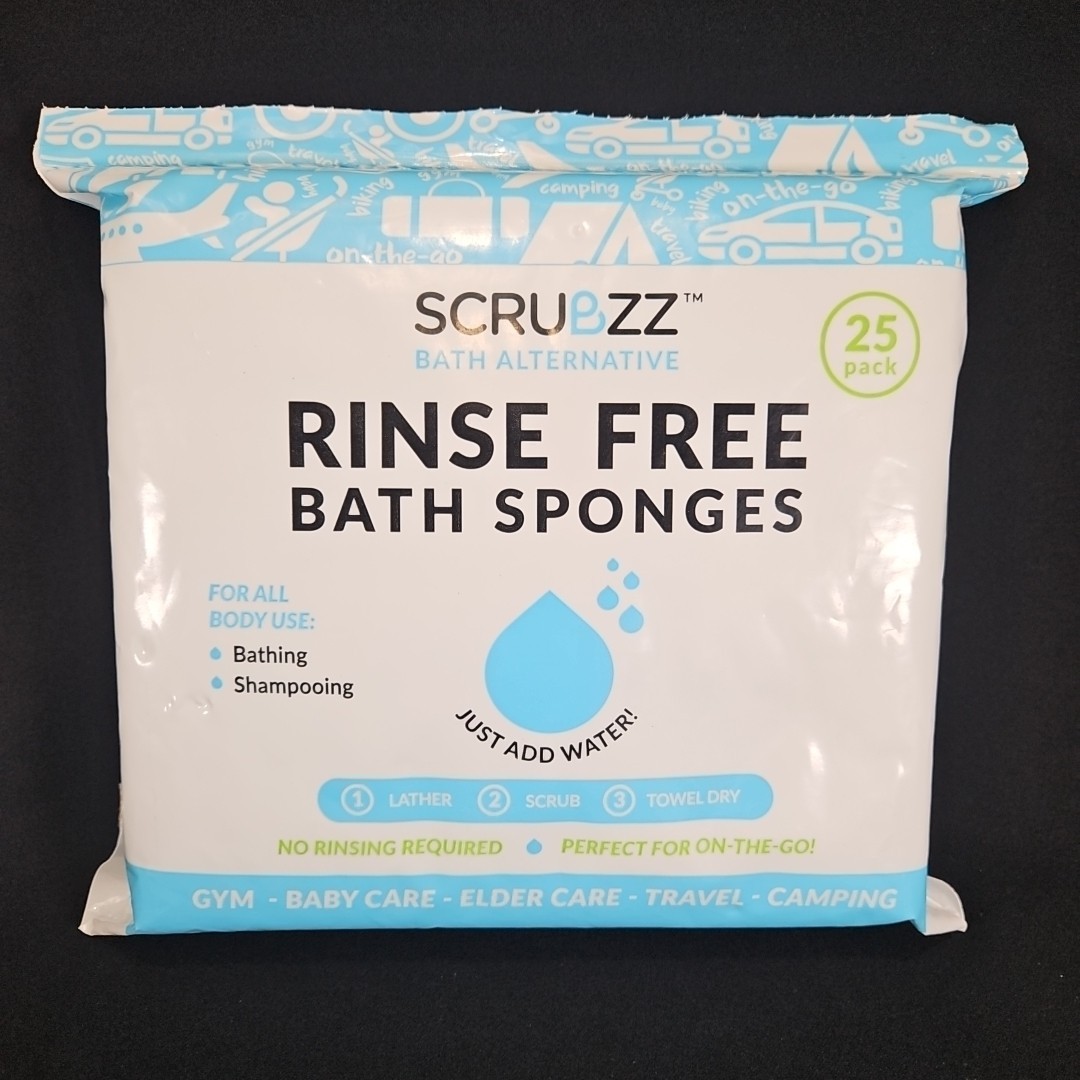 Scrubzz Rinse Free Bath Sponges Unscented 25 Pc Rinse Free Gym Camping Travel