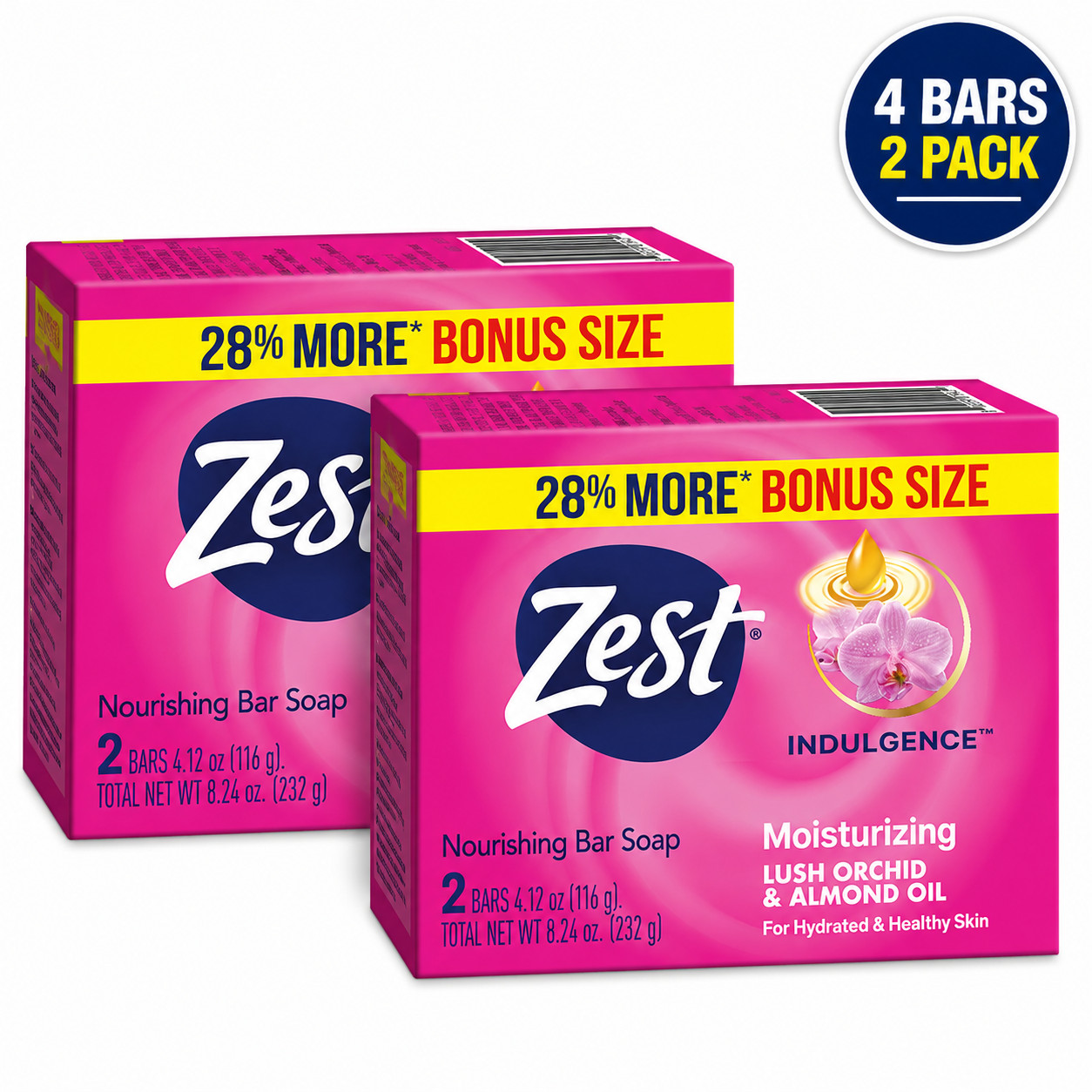 Zest Indulgence Lush Orchid Almond Oil Bar Soap 4 Bars 2 Pack Moisturizing