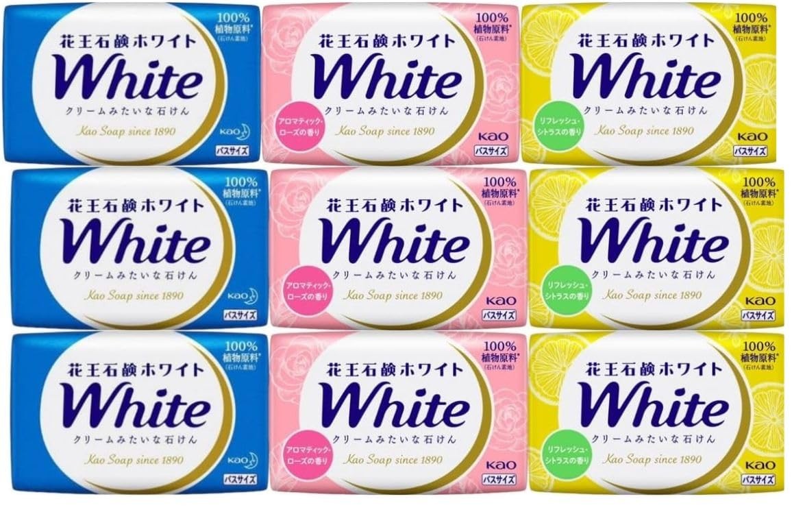 Kao White Solid Soap 130g – Aromatic Rose, Refreshing Citrus, White Floral – Set
