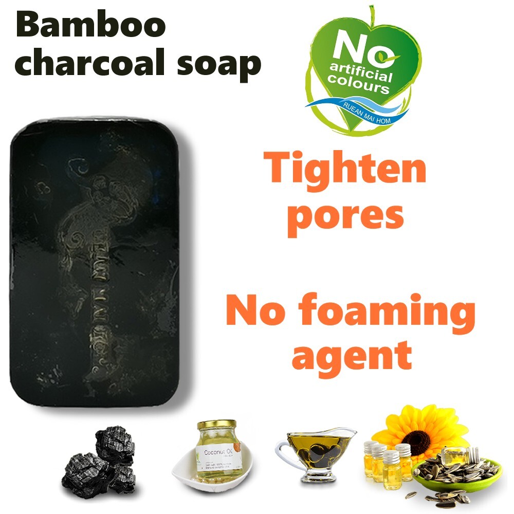 Bamboo charcoal soap Facial Thai Organic Natural Herbal Health 80g 2 Pcs