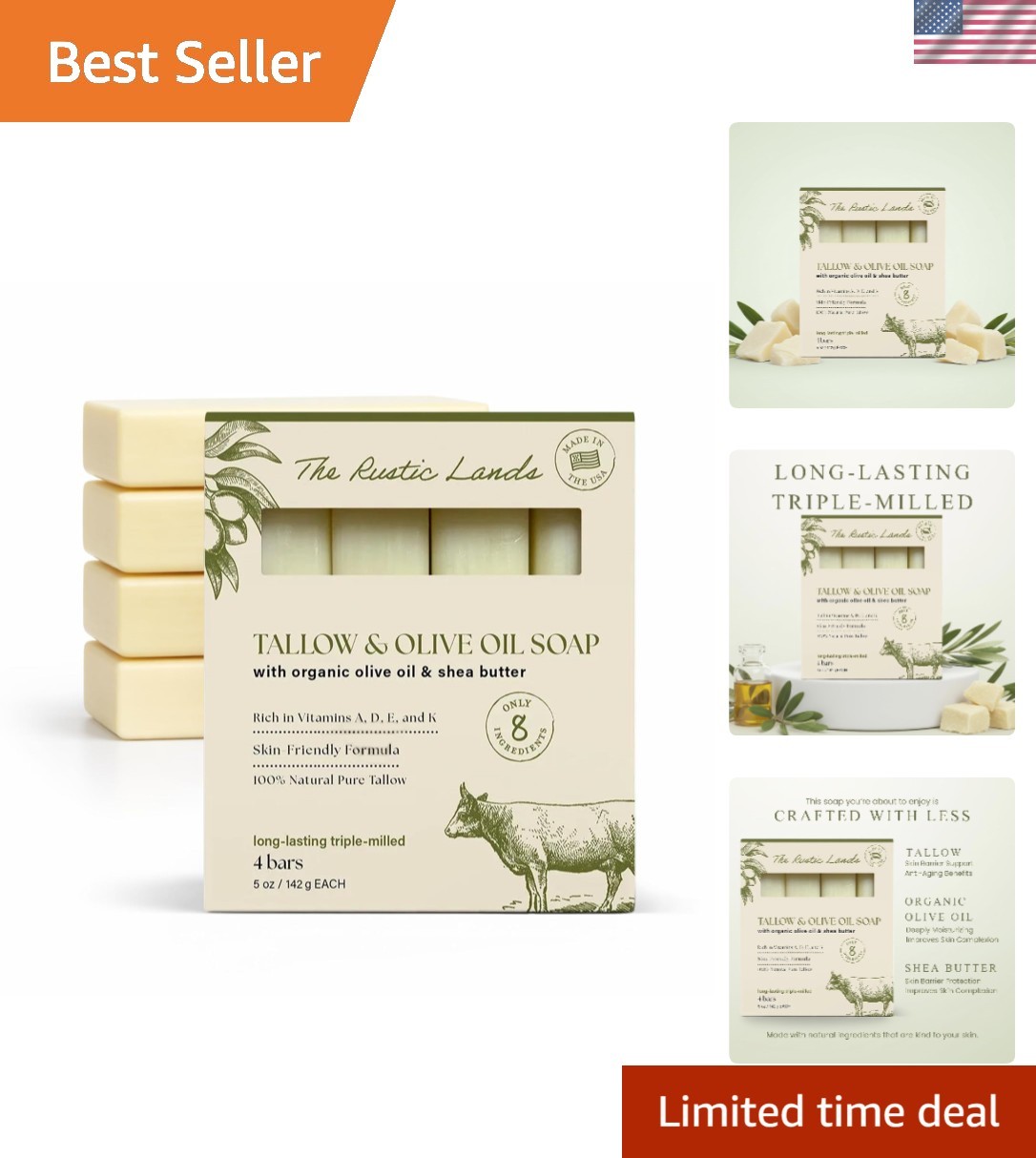 Nourishing 4-Pack of 5oz Tallow Soap Bars – Natural & Eco-Friendly Skincare