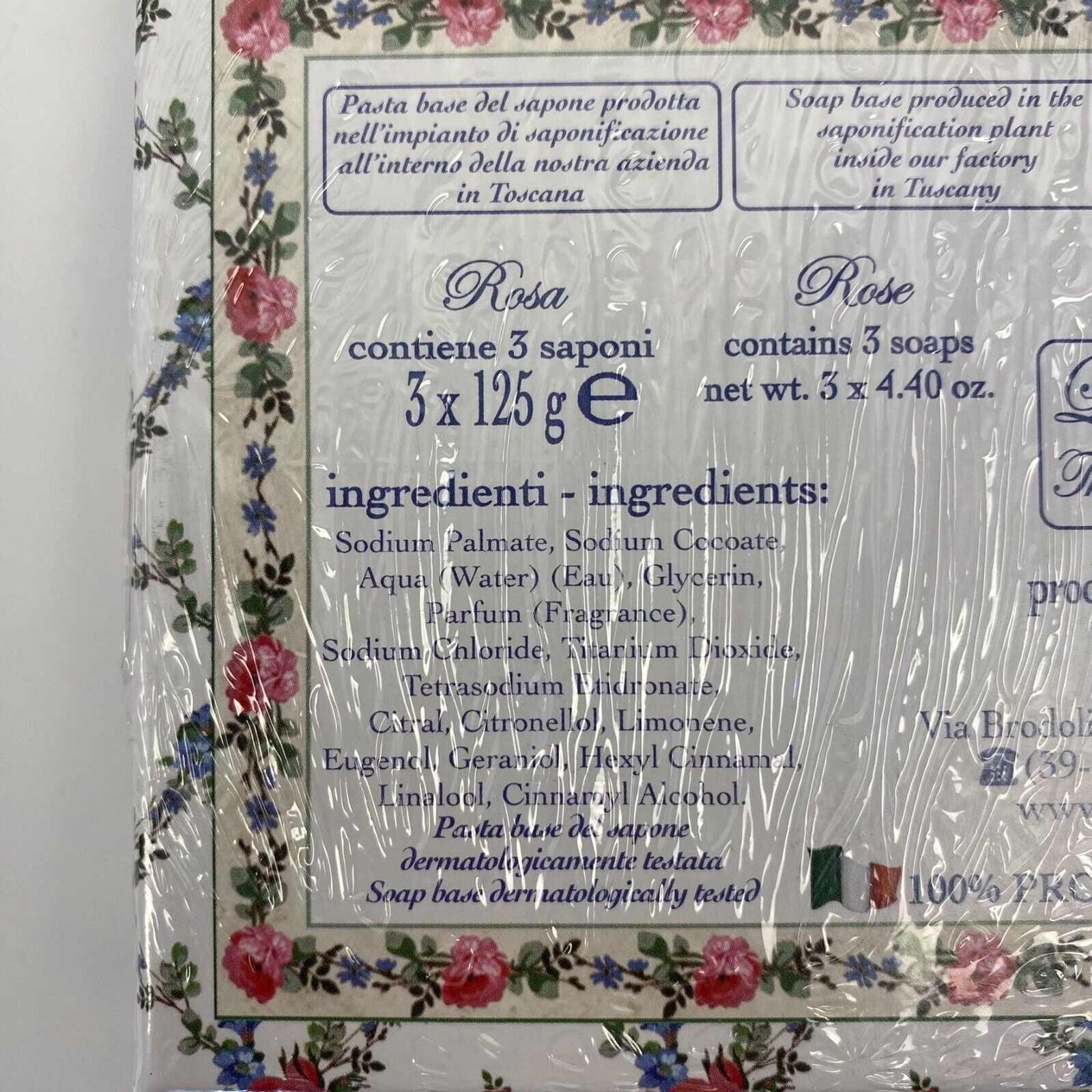 Soap 3 Bar Saponificio Artigianale Fiorentino Rose Garden 4.40 oz Each (13.20oz.