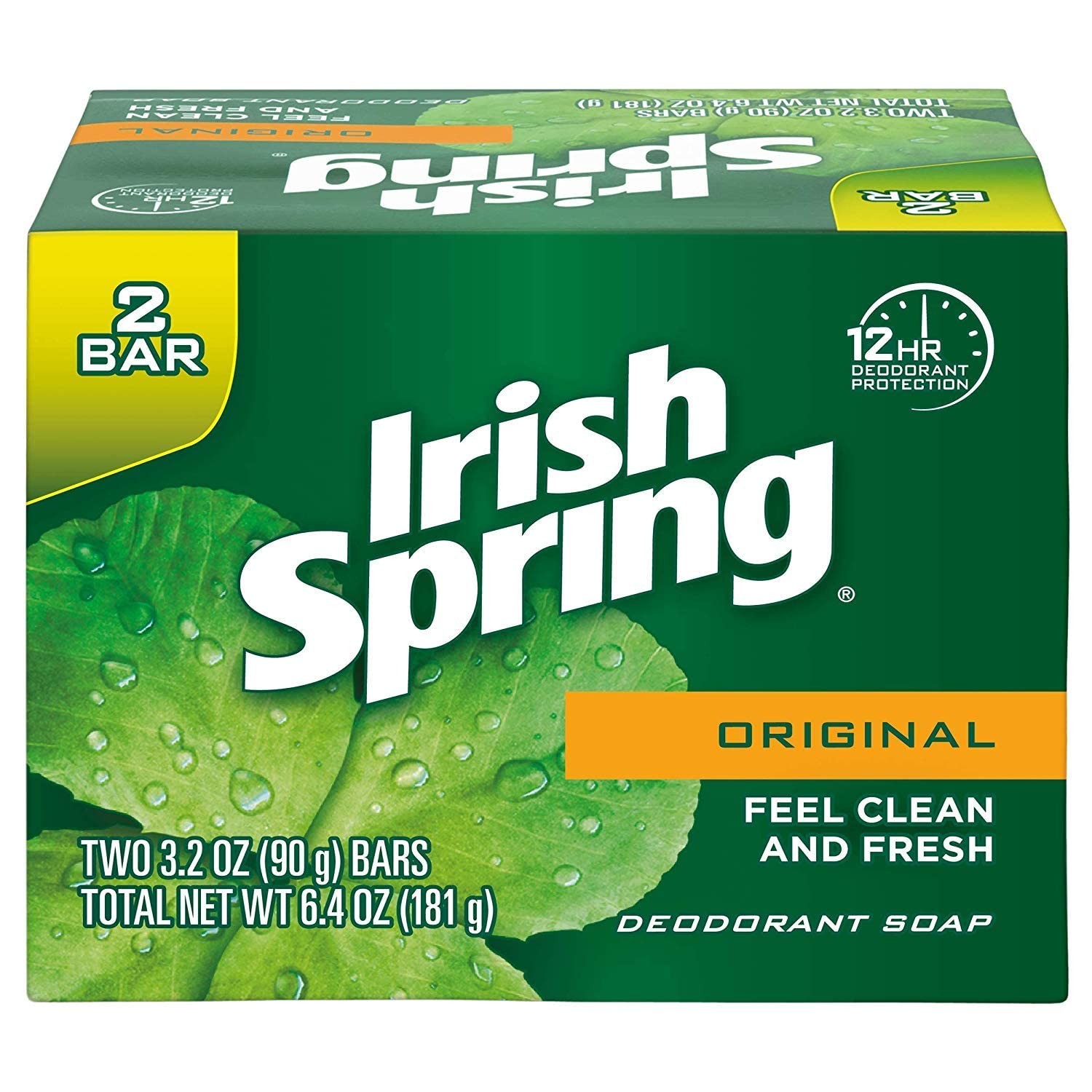 Irish Spring Original Deodorant Bar Soap, 3.20 oz 3.2 Ounce (Pack of 2),