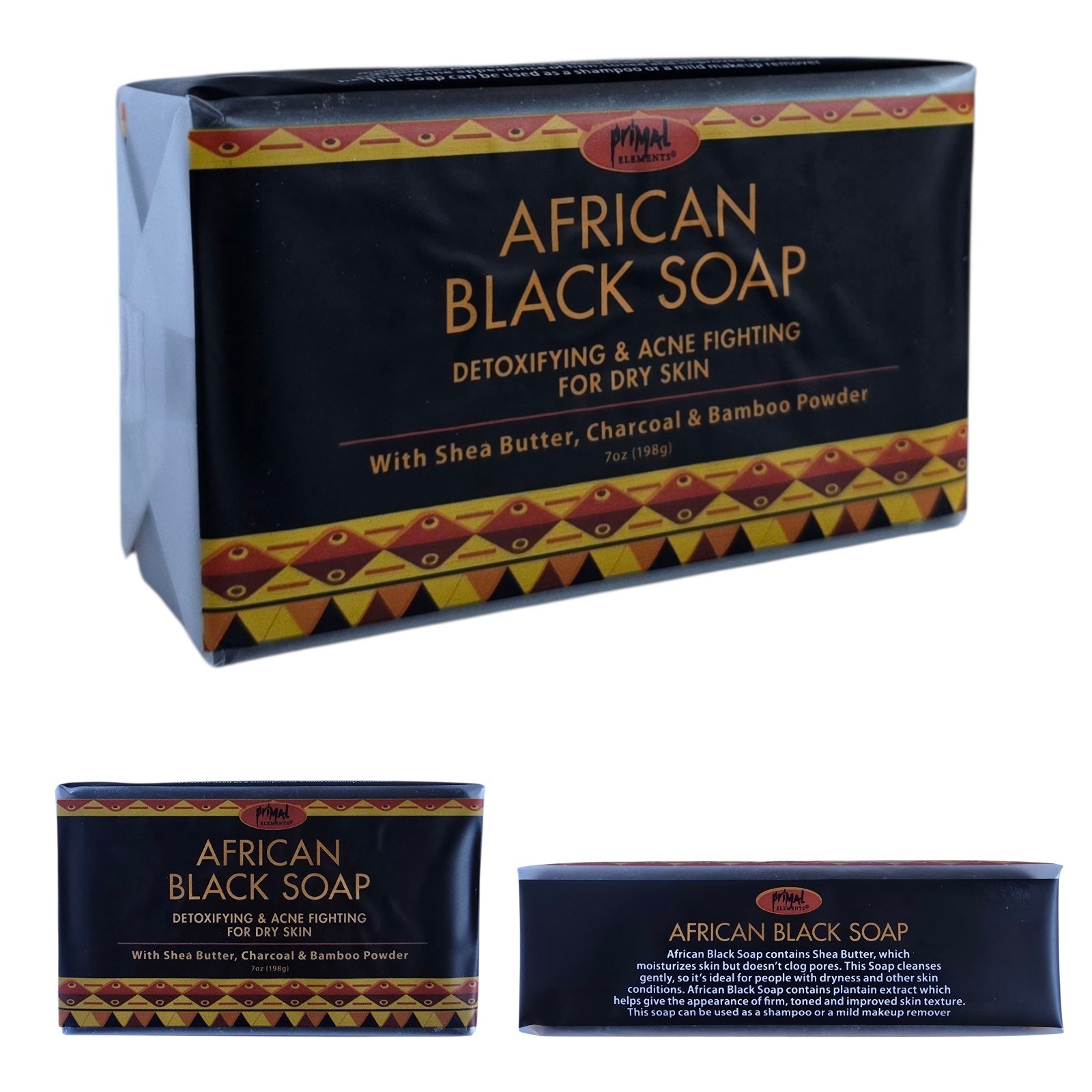 AFRICAN BLACK SOAP Detoxifying Acne Fighting Shea Butter & Charcoal 7 oz. 2-Bars